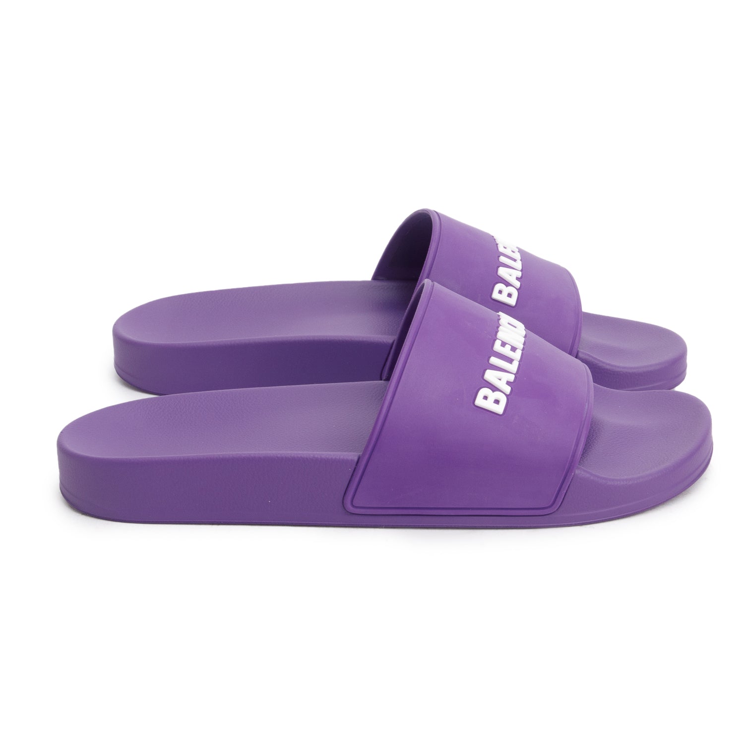 Balenciaga Purple Rubber Printed Logo Pool Slide Sandals, Size 41 w/ Box