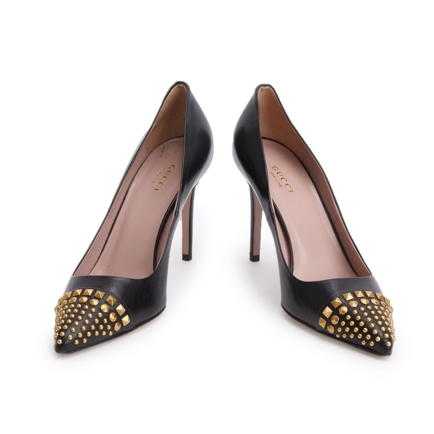Gucci Black Leather Studded Accent Pointed Toe Pumps, Size 38