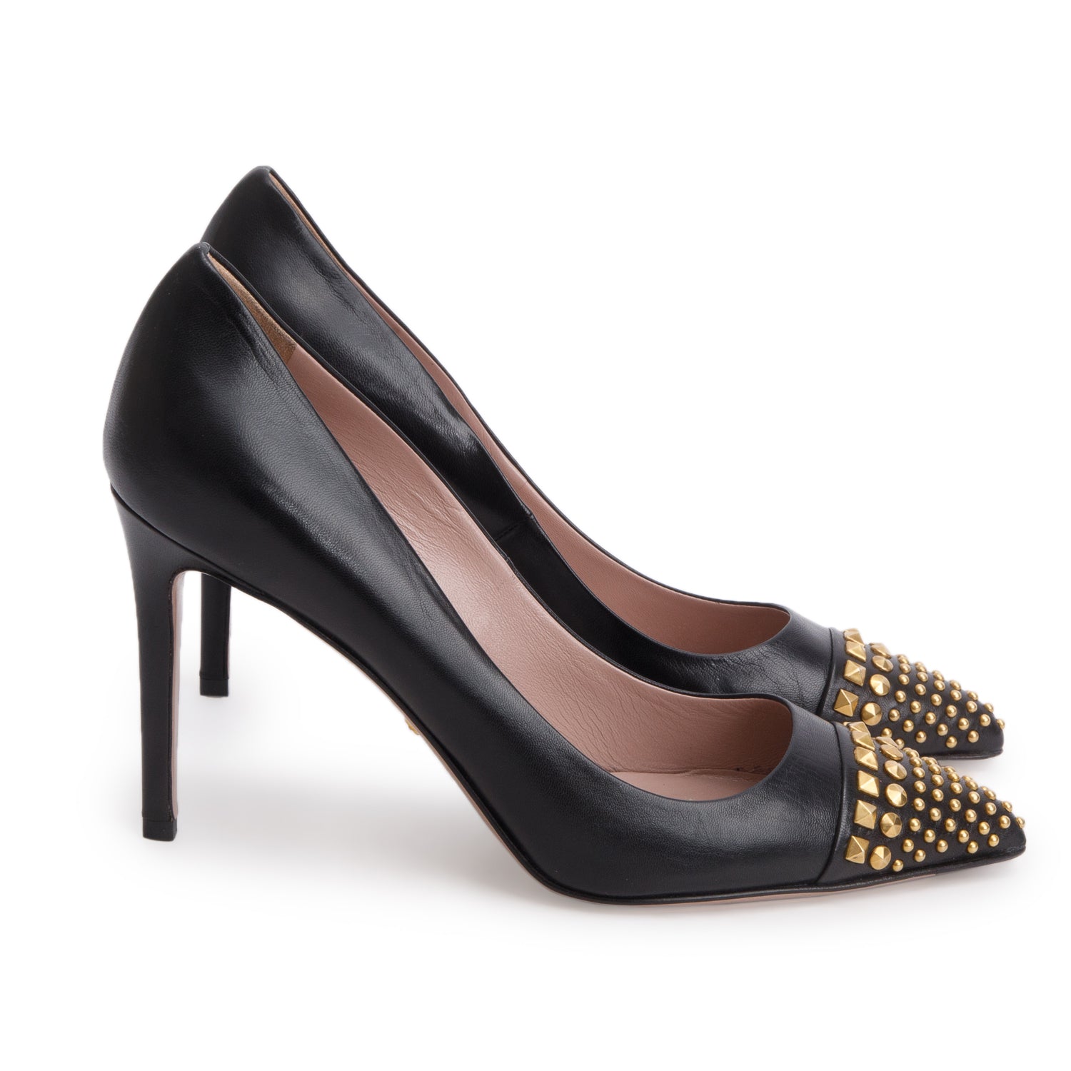 Gucci Black Leather Studded Accent Pointed Toe Pumps, Size 38