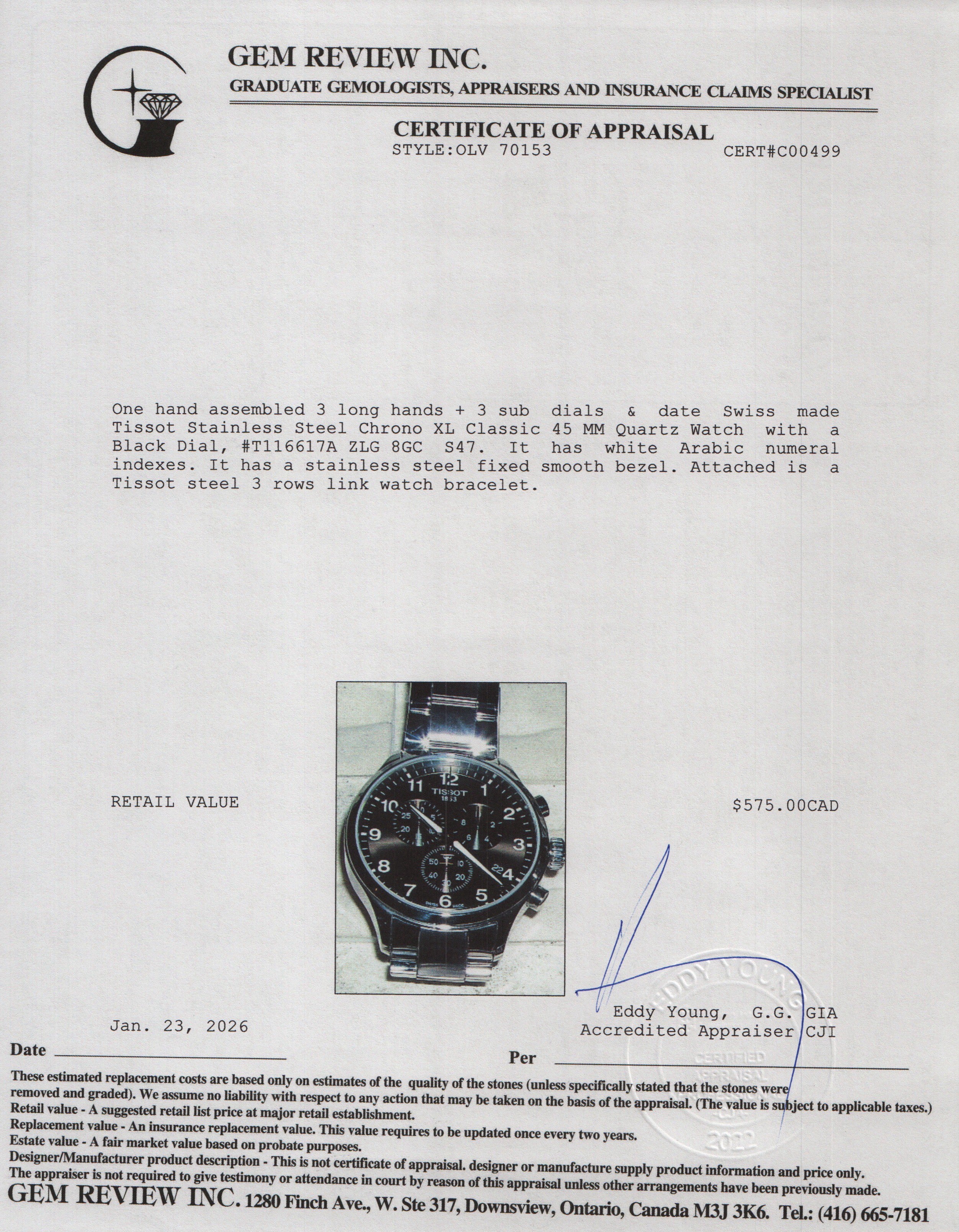 Tissot Stainless Steel Chrono XL Classic 45 MM Quartz Watch Black Dial