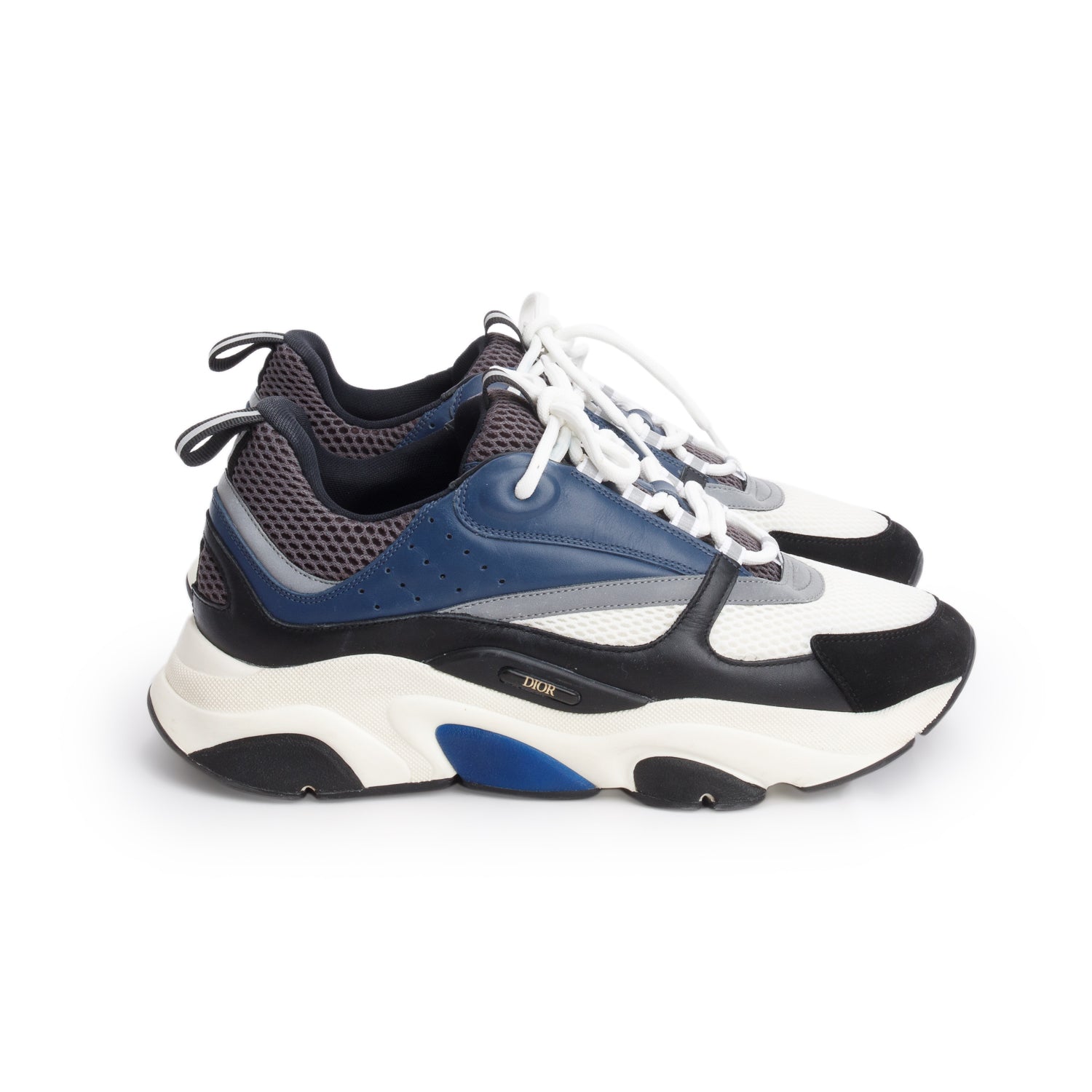 Christian Dior Blue/White/Black Technical Mesh Calfskin B22 Sneakers, Men's Size 43