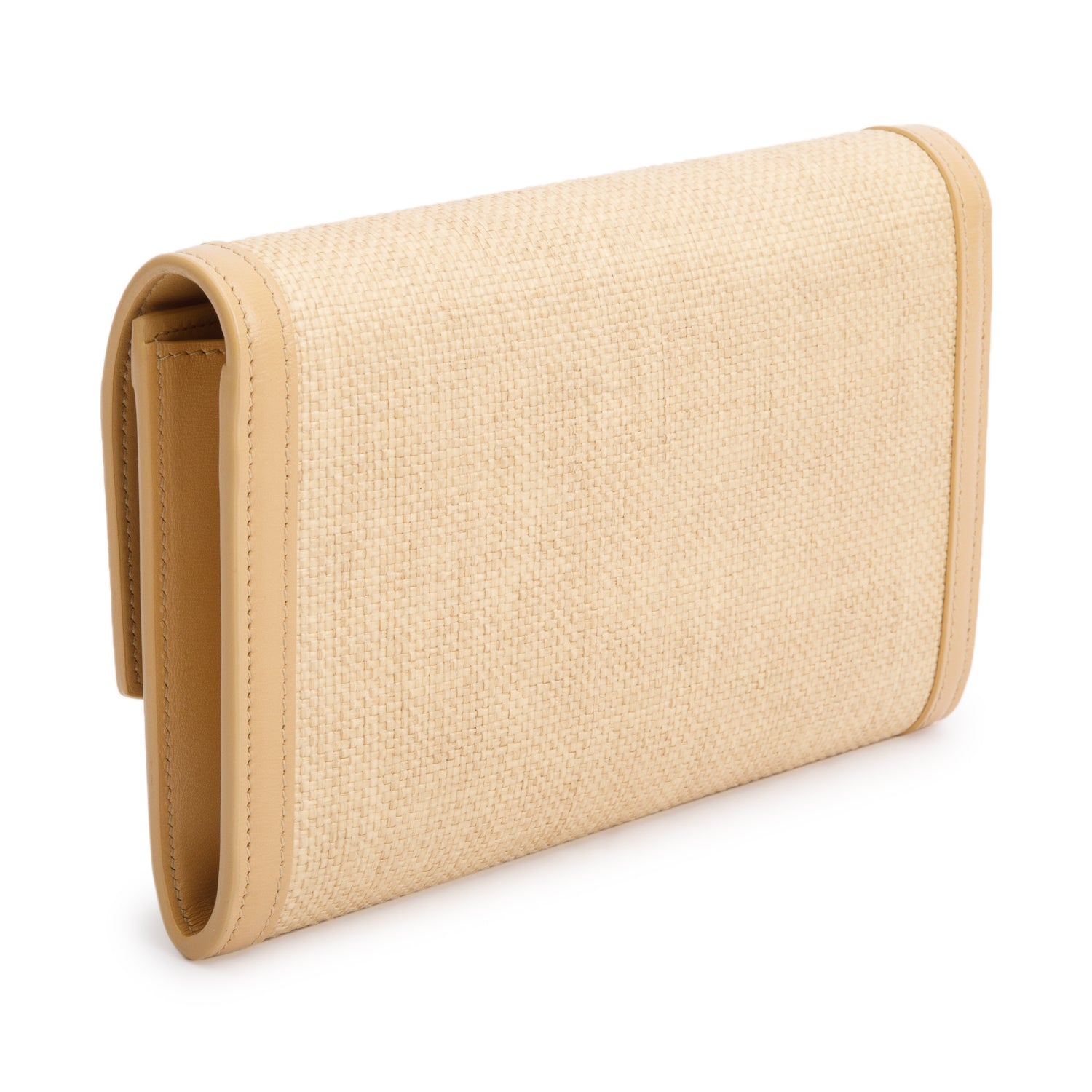 Saint Laurent 2021 Beige Raffia Uptown Chain Wallet w/ Box & Card Holder