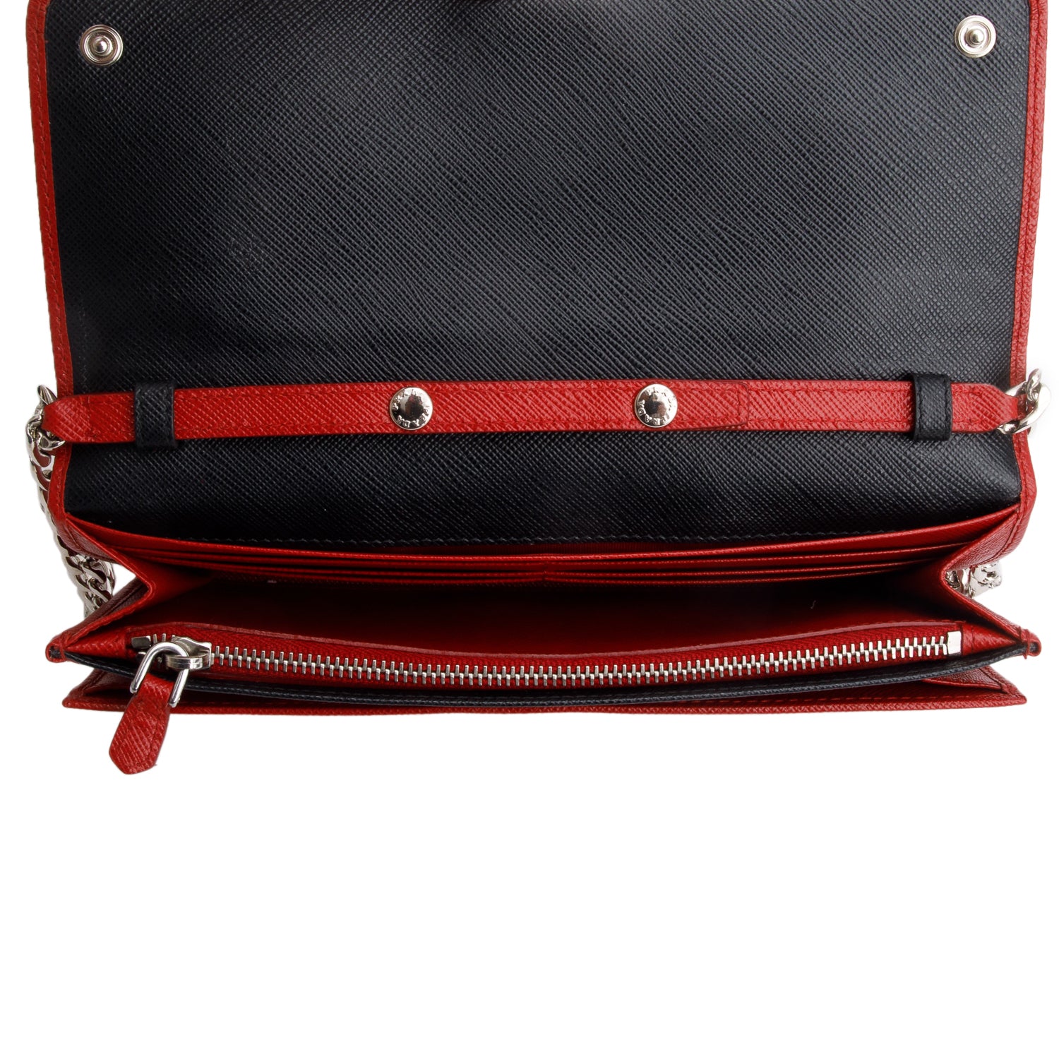 Prada Red Saffiano Leather Chain Wallet