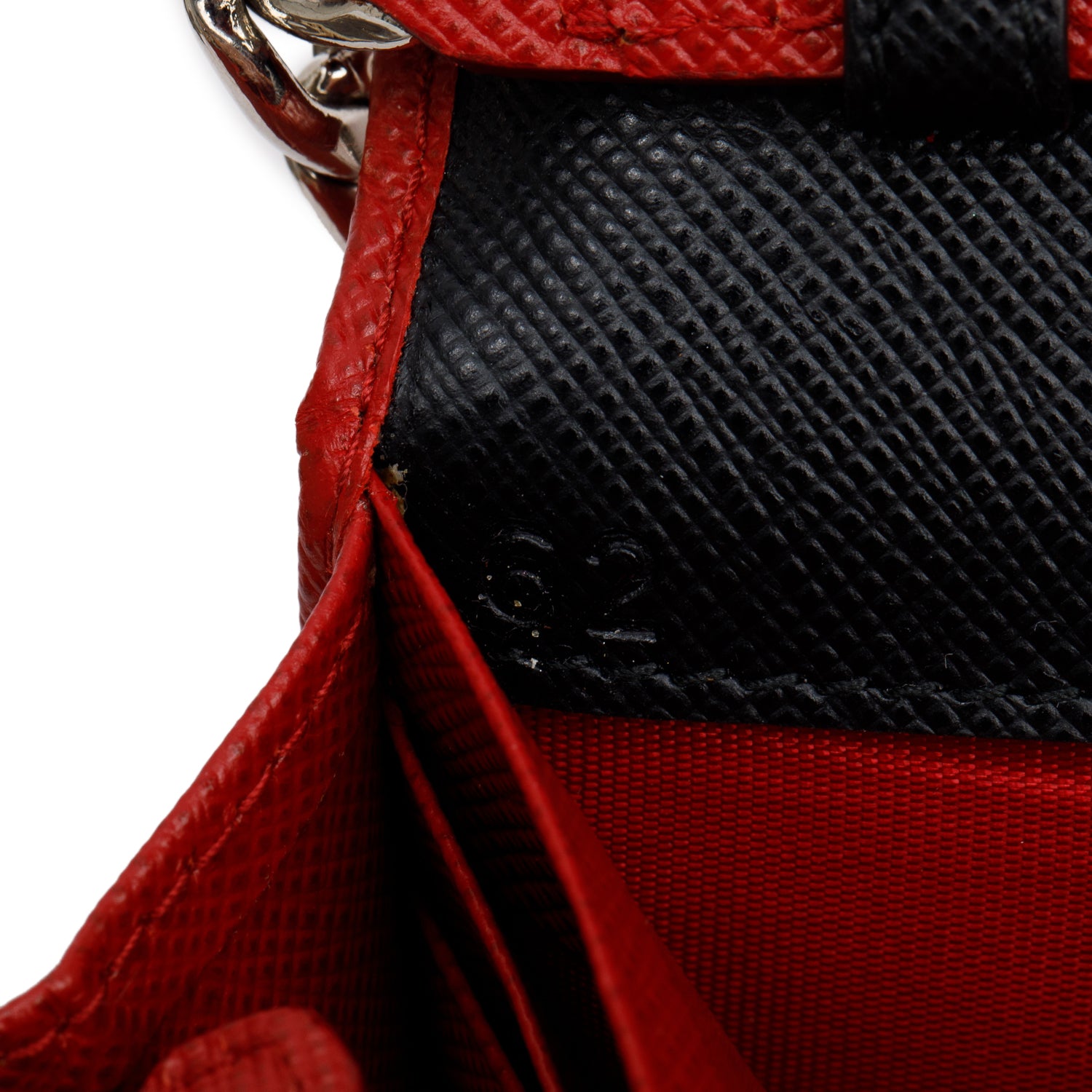 Prada Red Saffiano Leather Chain Wallet