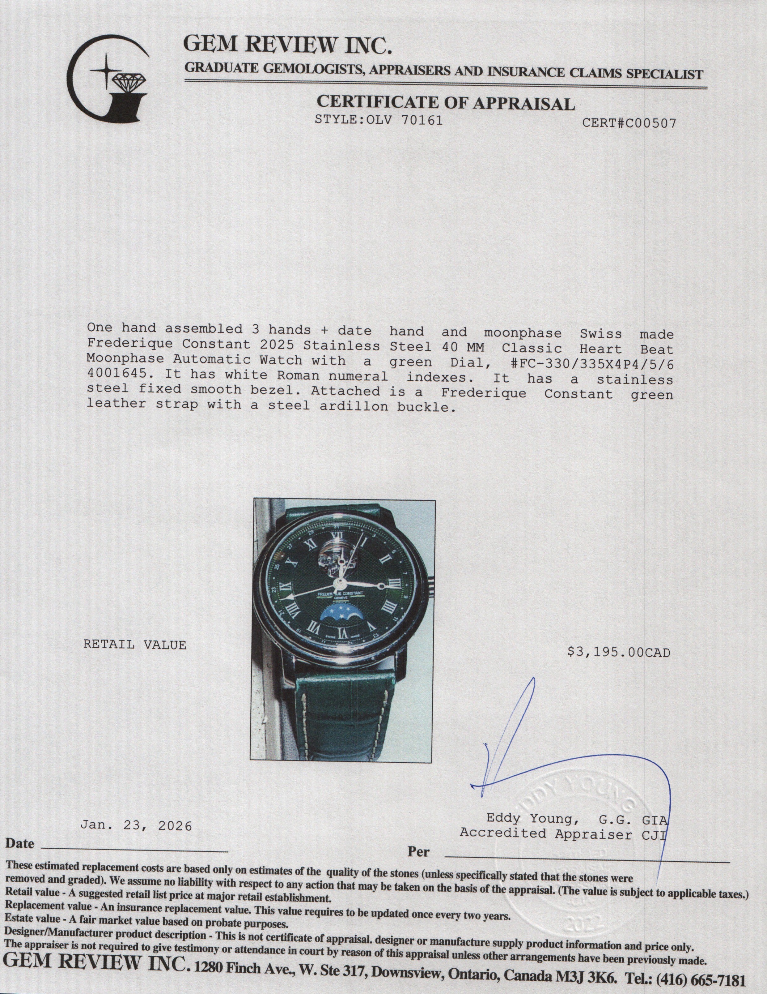 Frederique Constant 2025 Stainless Steel 40 MM Classic Heart Beat Moonphase Automatic Watch Black Dial w/ Box & Papers