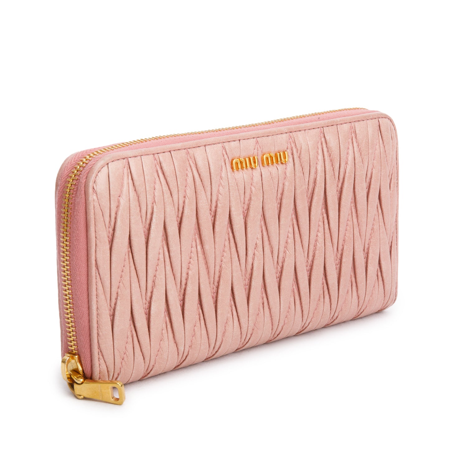 Miu Miu Pink Matelasse Lux Leather Continental Wallet w/ Authenticity Card