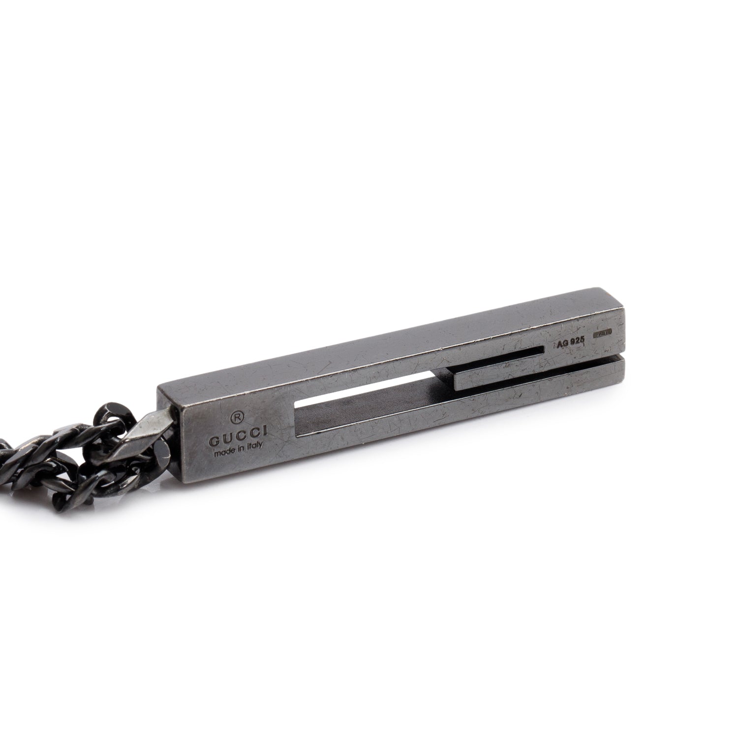 Gucci Blackened Sterling Silver G Bar Pendant Necklace