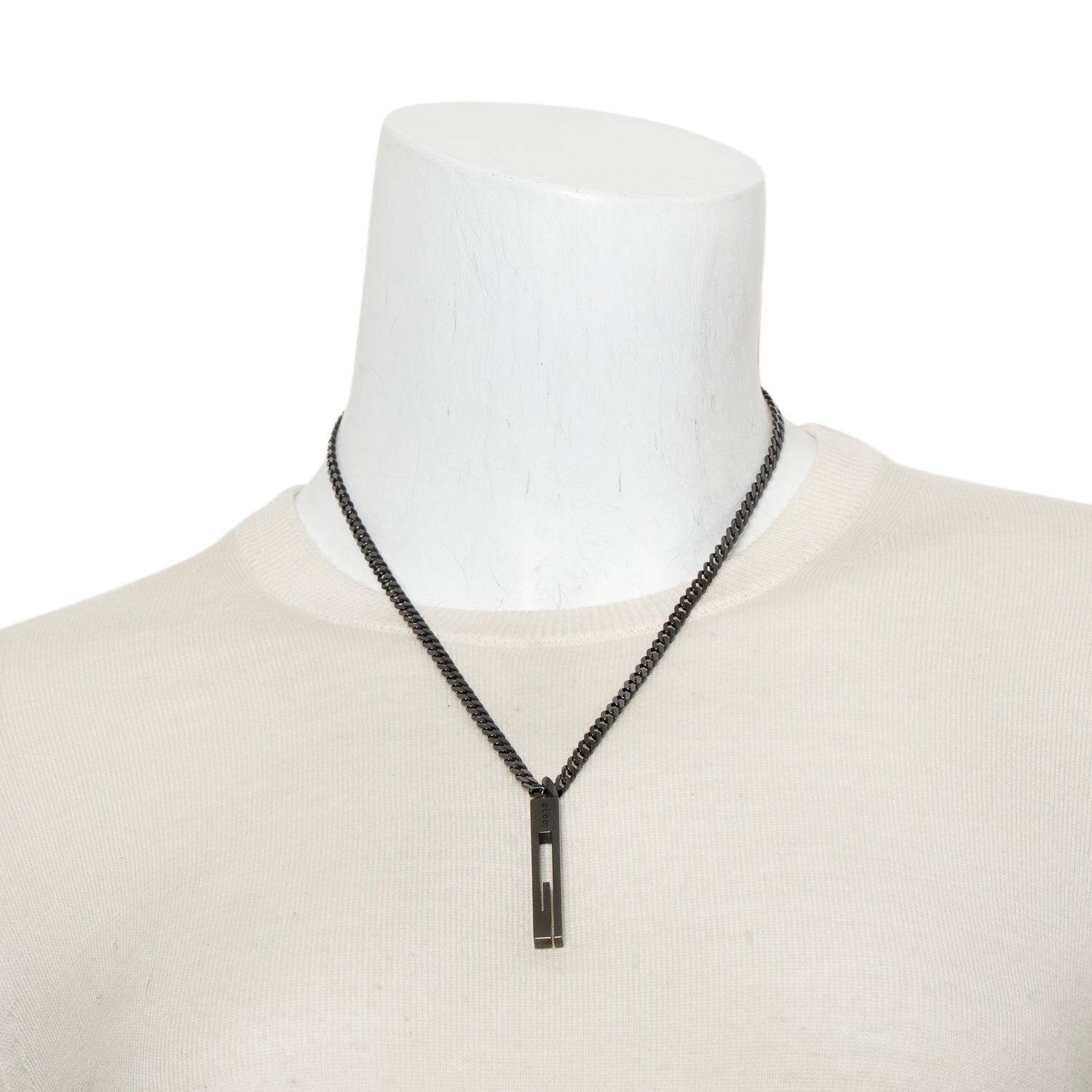 Gucci Blackened Sterling Silver G Bar Pendant Necklace