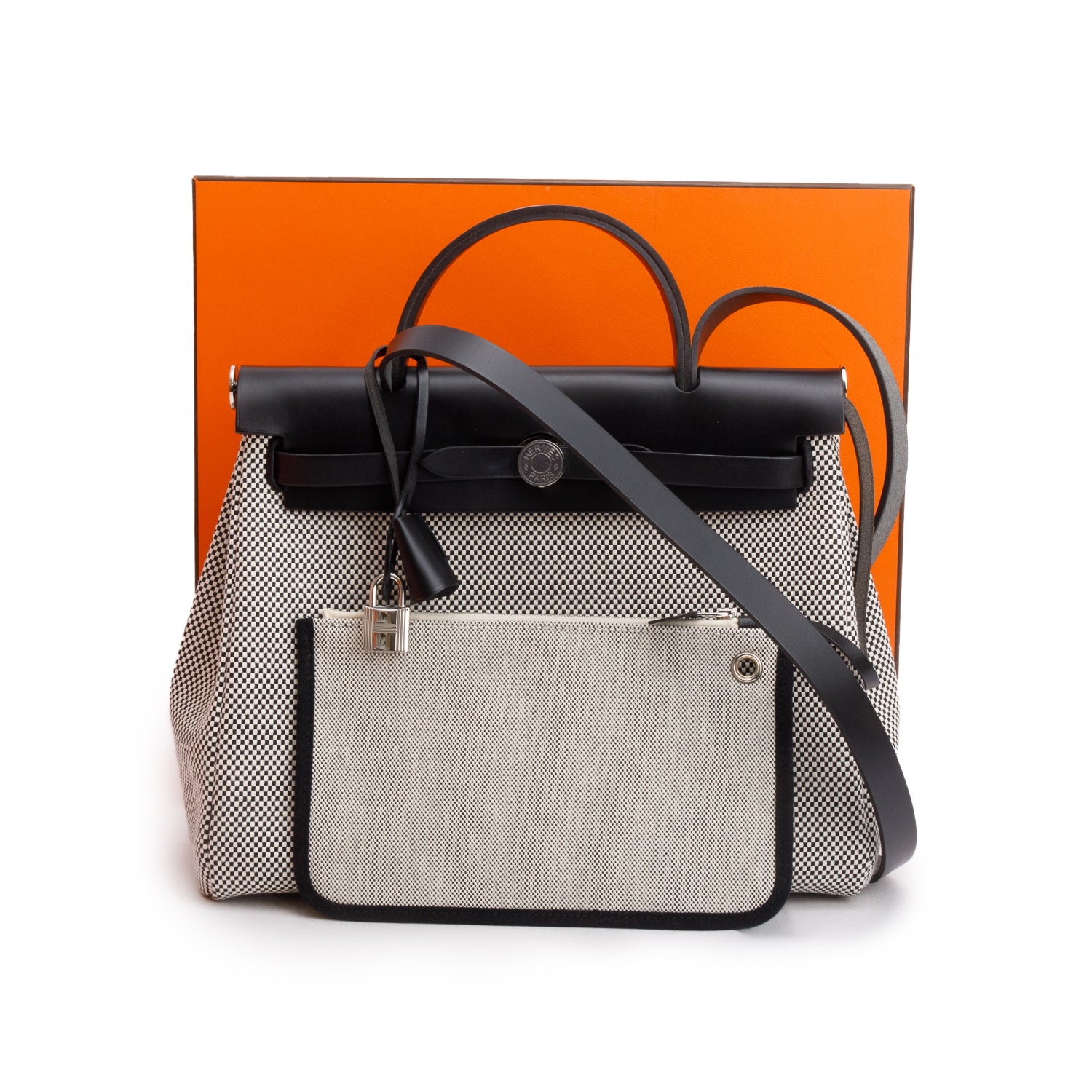 Hermes 2020 Ecru Noir Toile Criss Viking Vache Hunter Herbag Zip 31 Retourne w/ Pouch, Box & Reeceipt