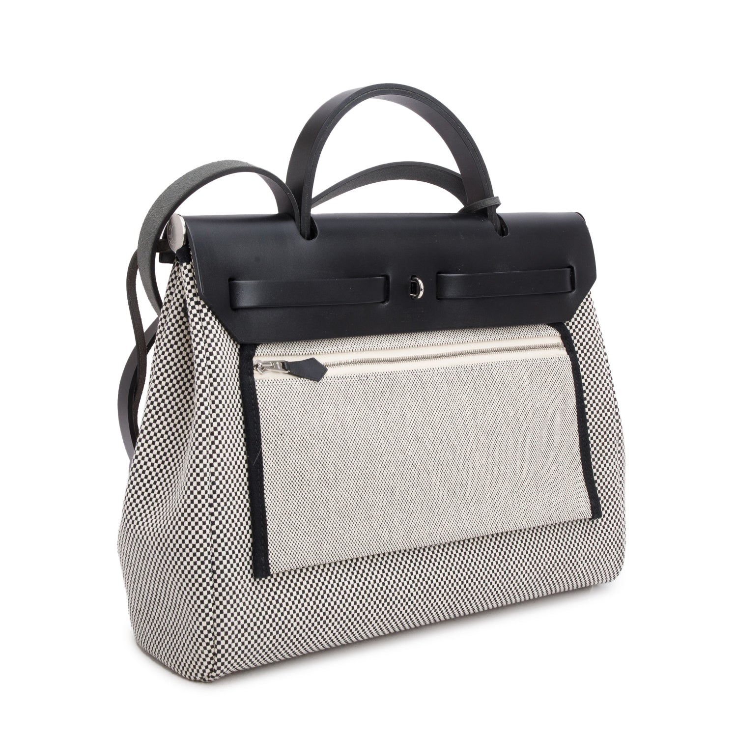 Hermes 2020 Ecru Noir Toile Criss Viking Vache Hunter Herbag Zip 31 Retourne w/ Pouch, Box & Reeceipt