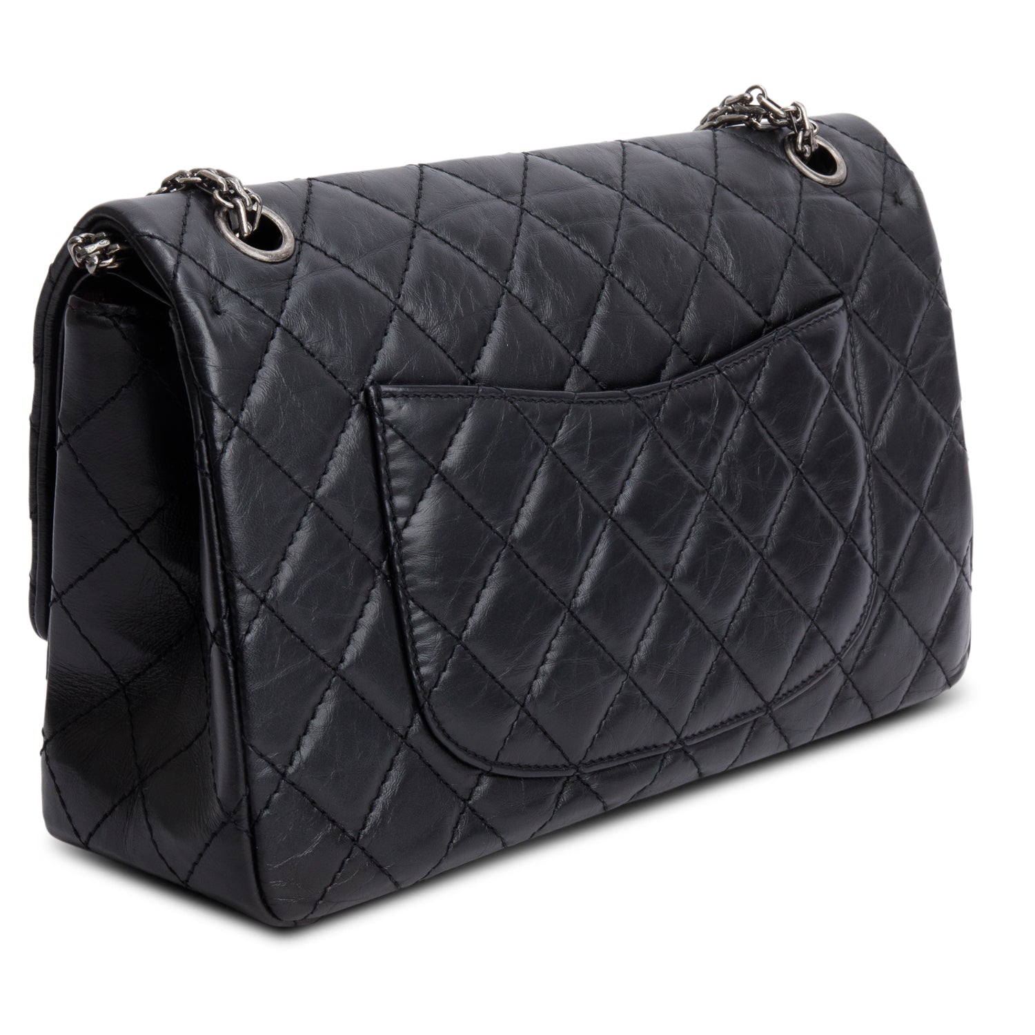 Chanel Black Aged Calfskin Leather 2.55 Reissue 226 Double Flap Bag w/ Box & Authenticity Card