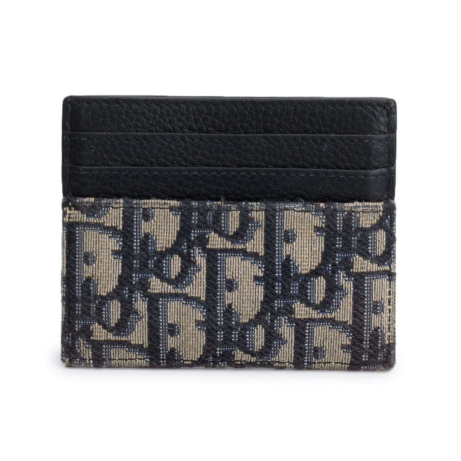 Christian Dior 2022 Blue Oblique Jacquard and Black Grained Calfskin Card Holder