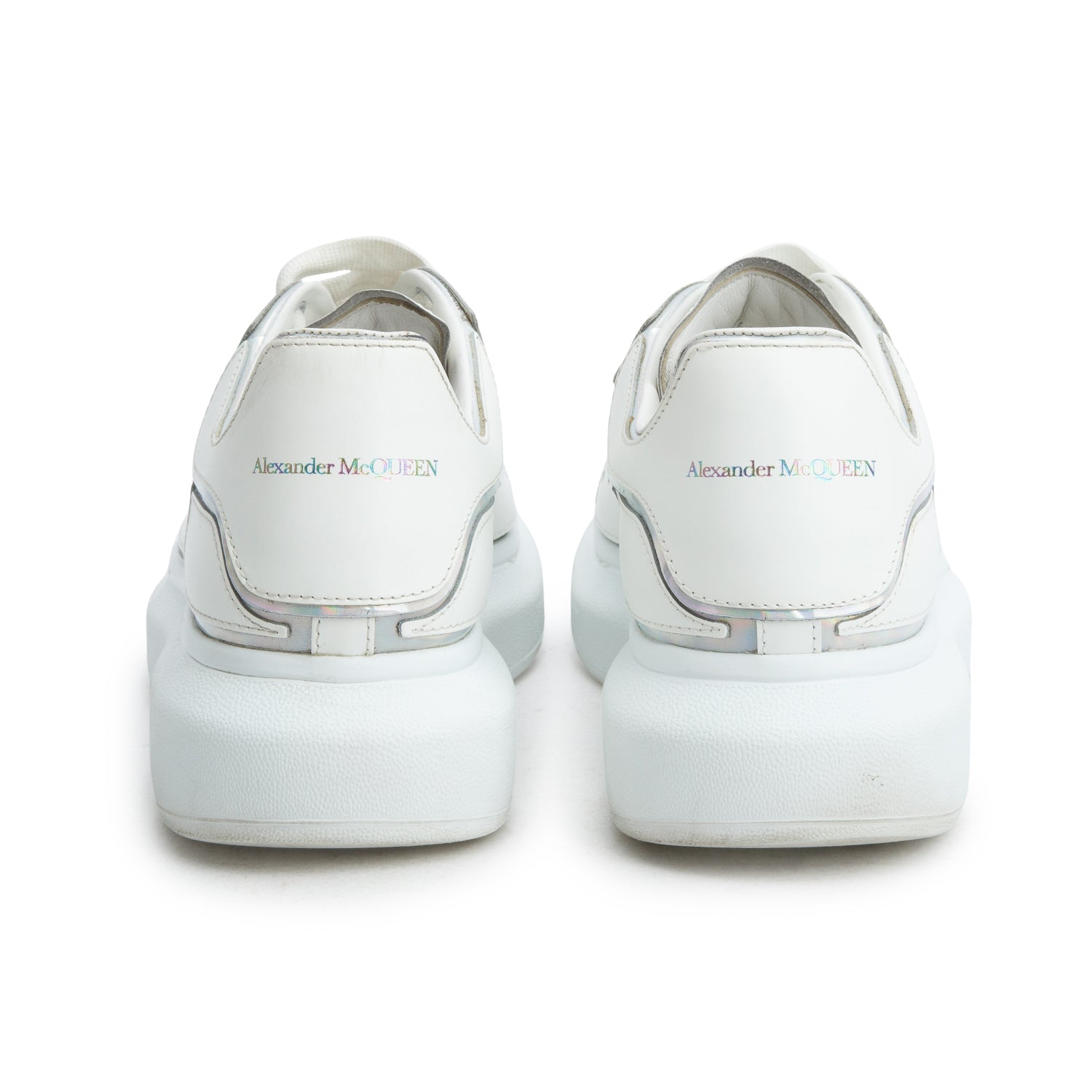 Alexander McQueen White Calfskin Leather Hologram Trim Oversized Sneakers, Men's Size 45