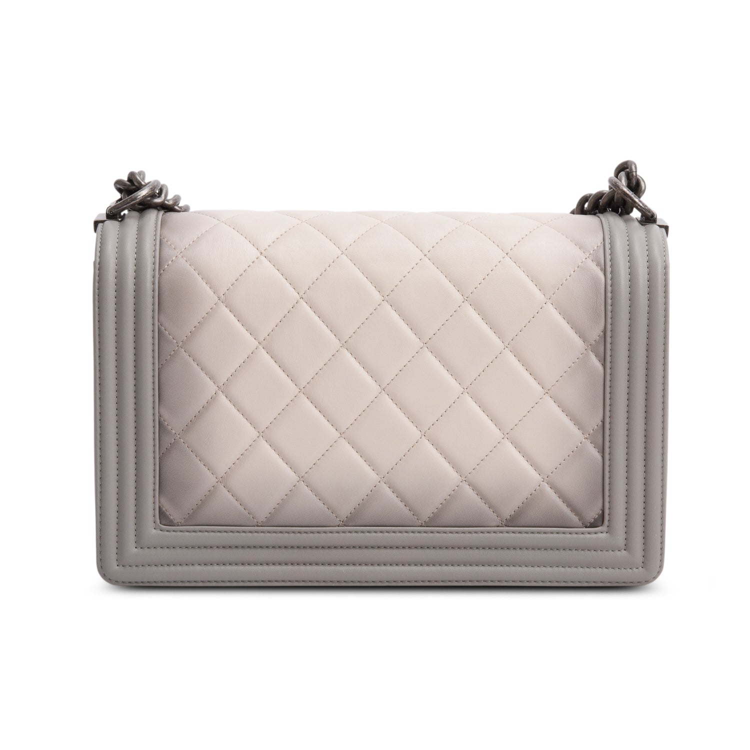 Chanel Grey Ombre Quilted Lambskin Leather Large Boy Bag w/ Authenticity Card