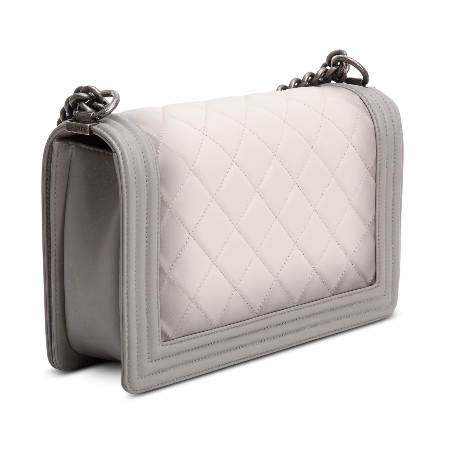 Chanel Grey Ombre Quilted Lambskin Leather Large Boy Bag w/ Authenticity Card