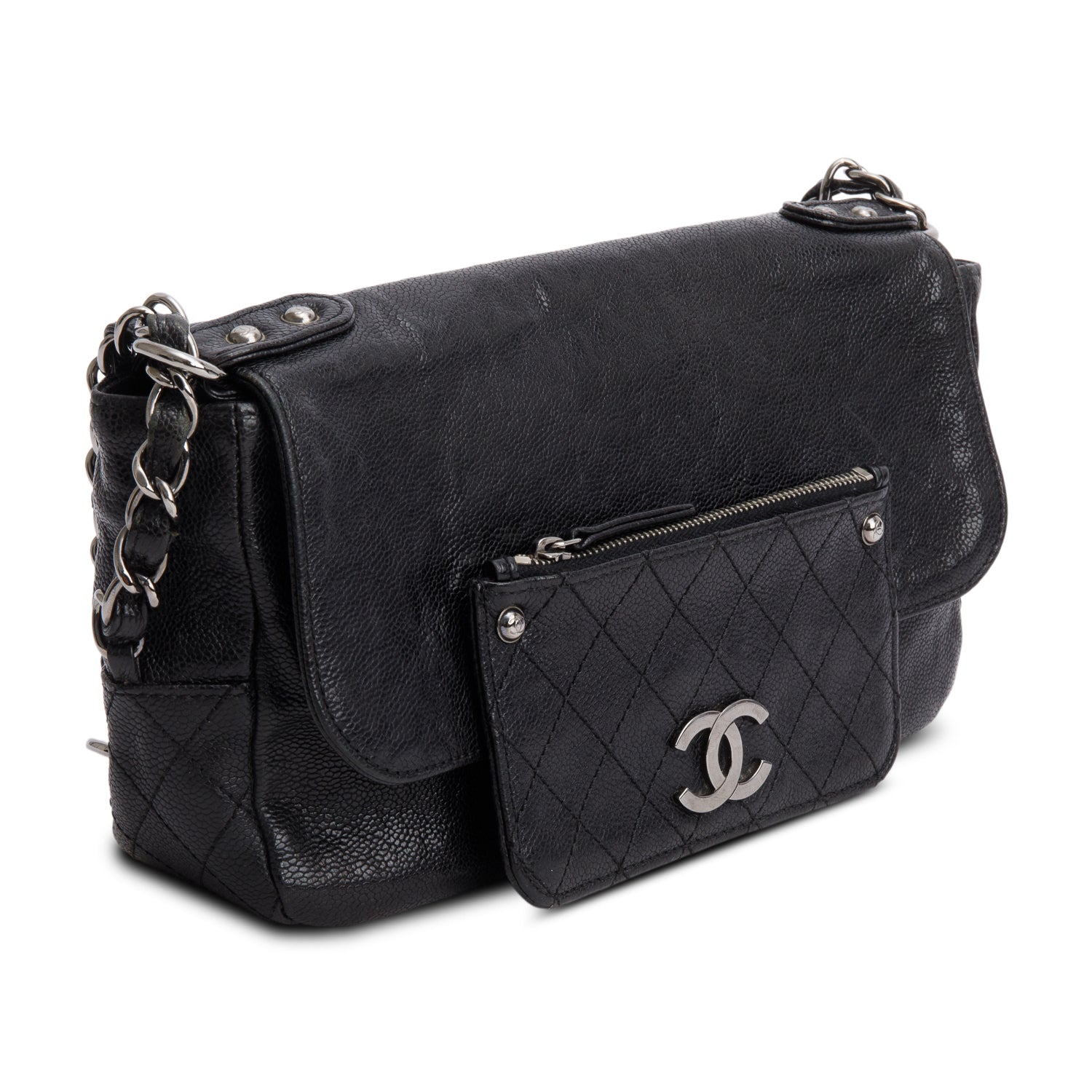 Chanel Black Caviar Leather Pocket in the City Flap Bag