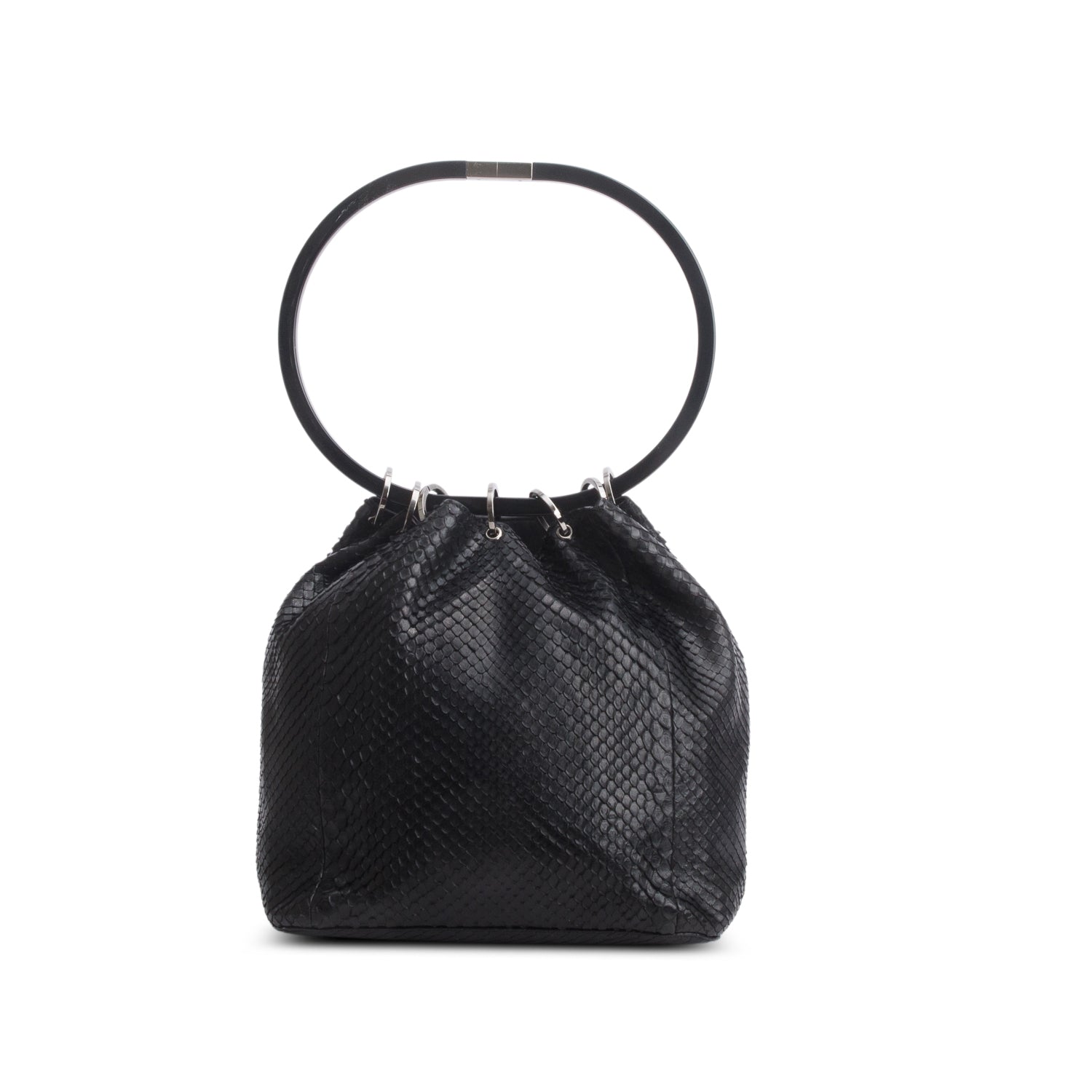 Gucci Vintage Black Python Ring Bucket Bag