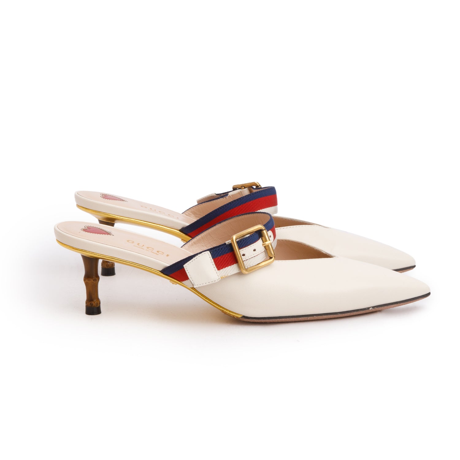 Gucci White Leather Web Sylvie D'Orsay Pumps, Size 37 w/ Box