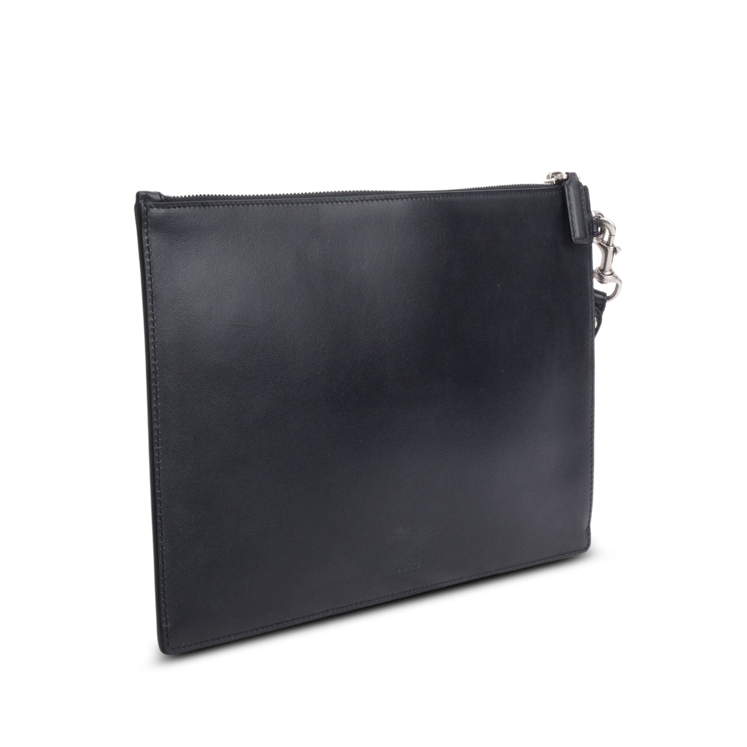 Gucci Black Calfskin Leather Large GG Marmont Wristlet Clutch w/ Box