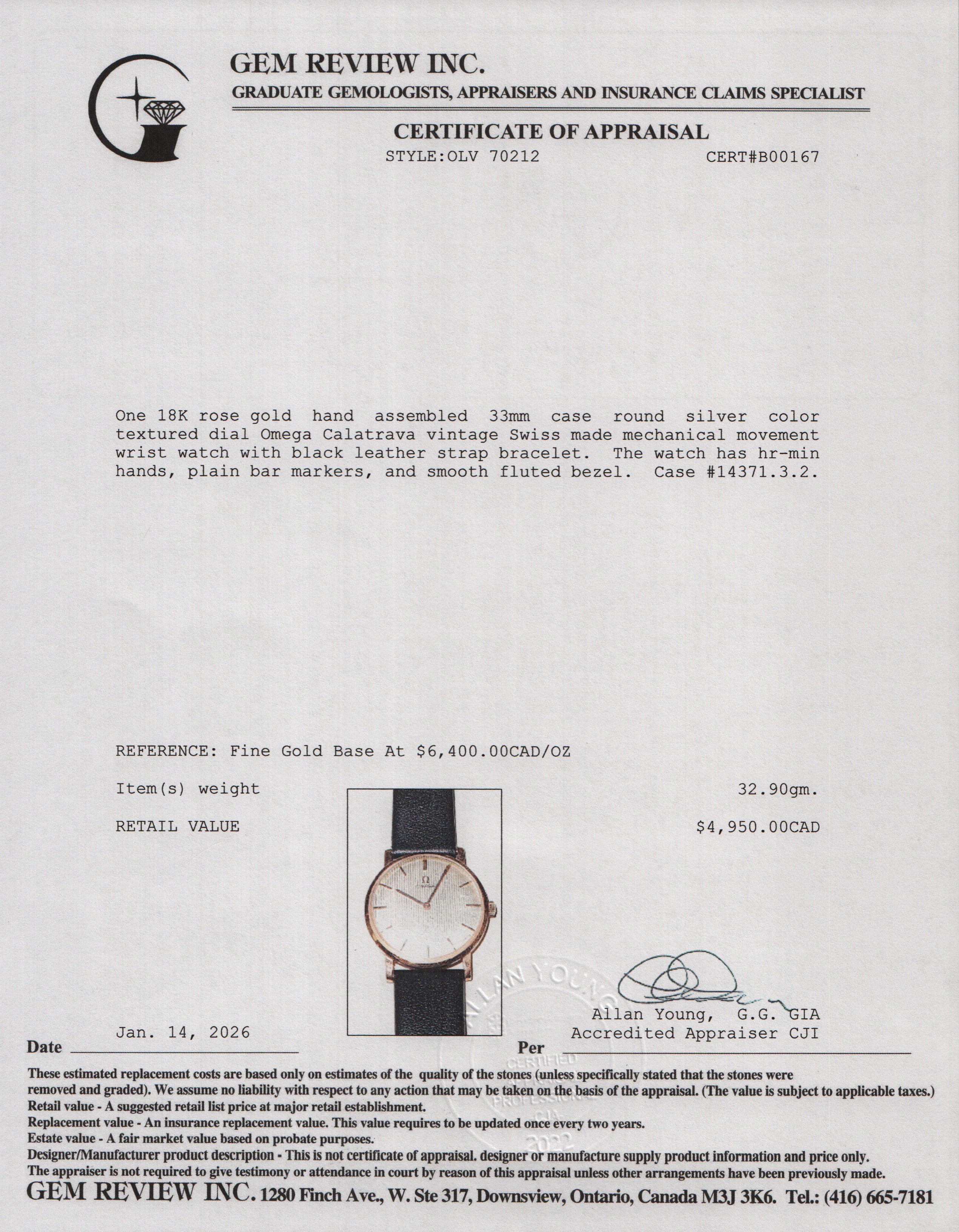 Omega Vintage 18k Rose Gold Calatrava 33 MM Manual Watch