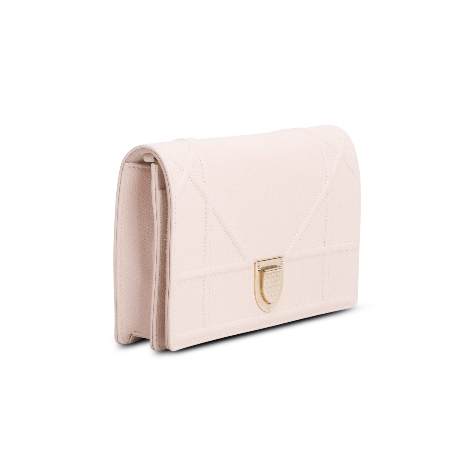 Christian Dior Pink Grained Calfskin Diorama Wallet on Chain