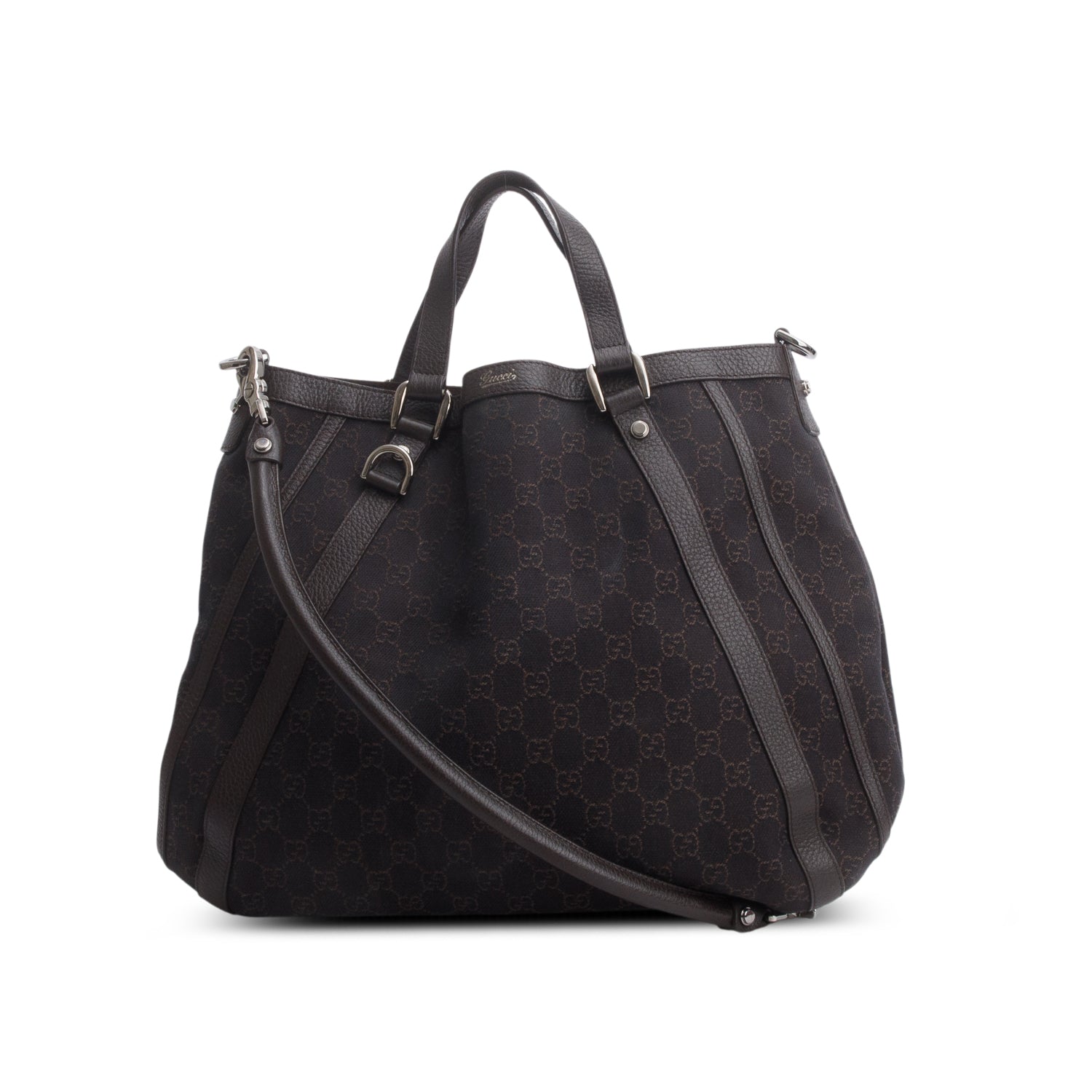 Gucci Black Monogram Medium Abbey Convertible Tote w/ Strap
