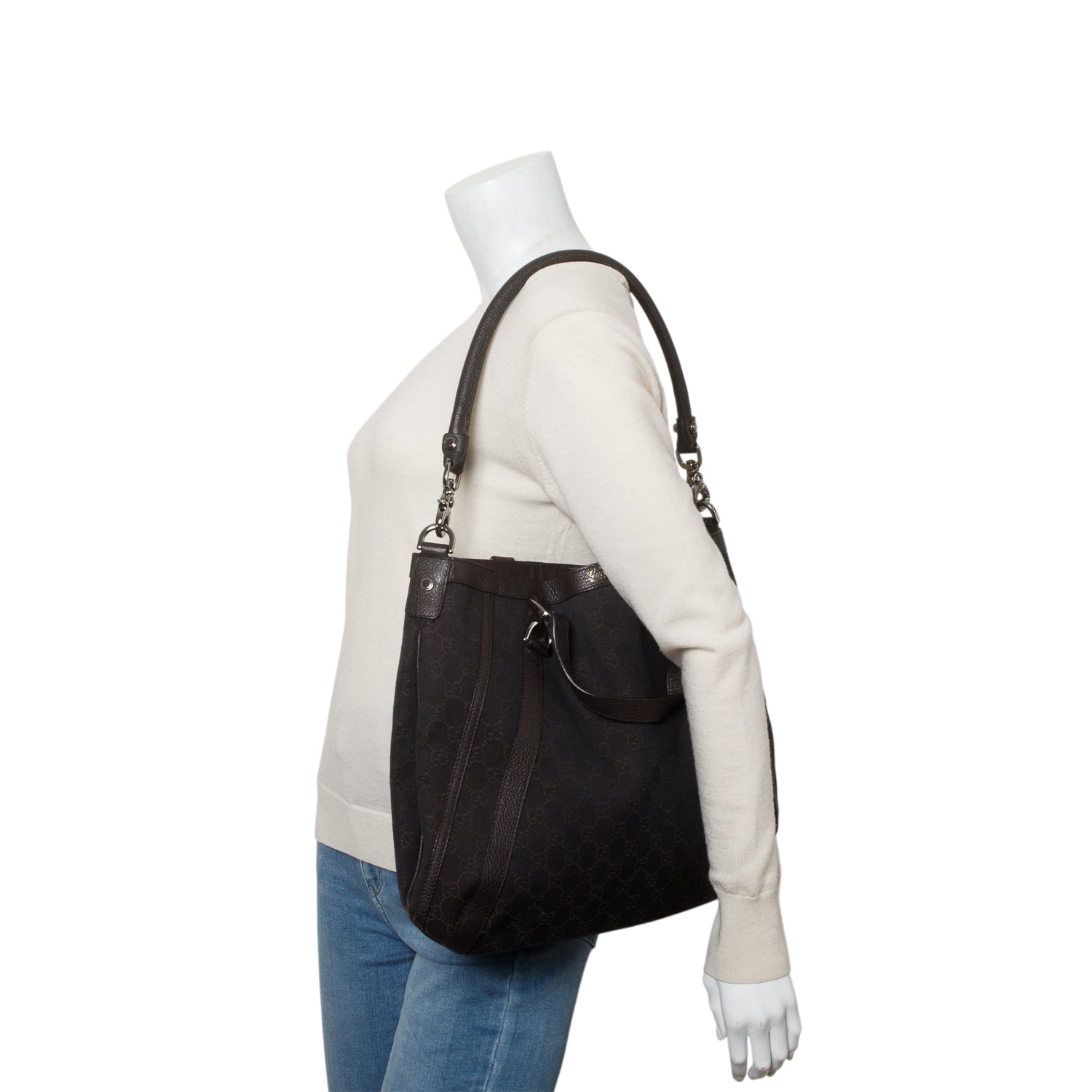 Gucci Black Monogram Medium Abbey Convertible Tote w/ Strap