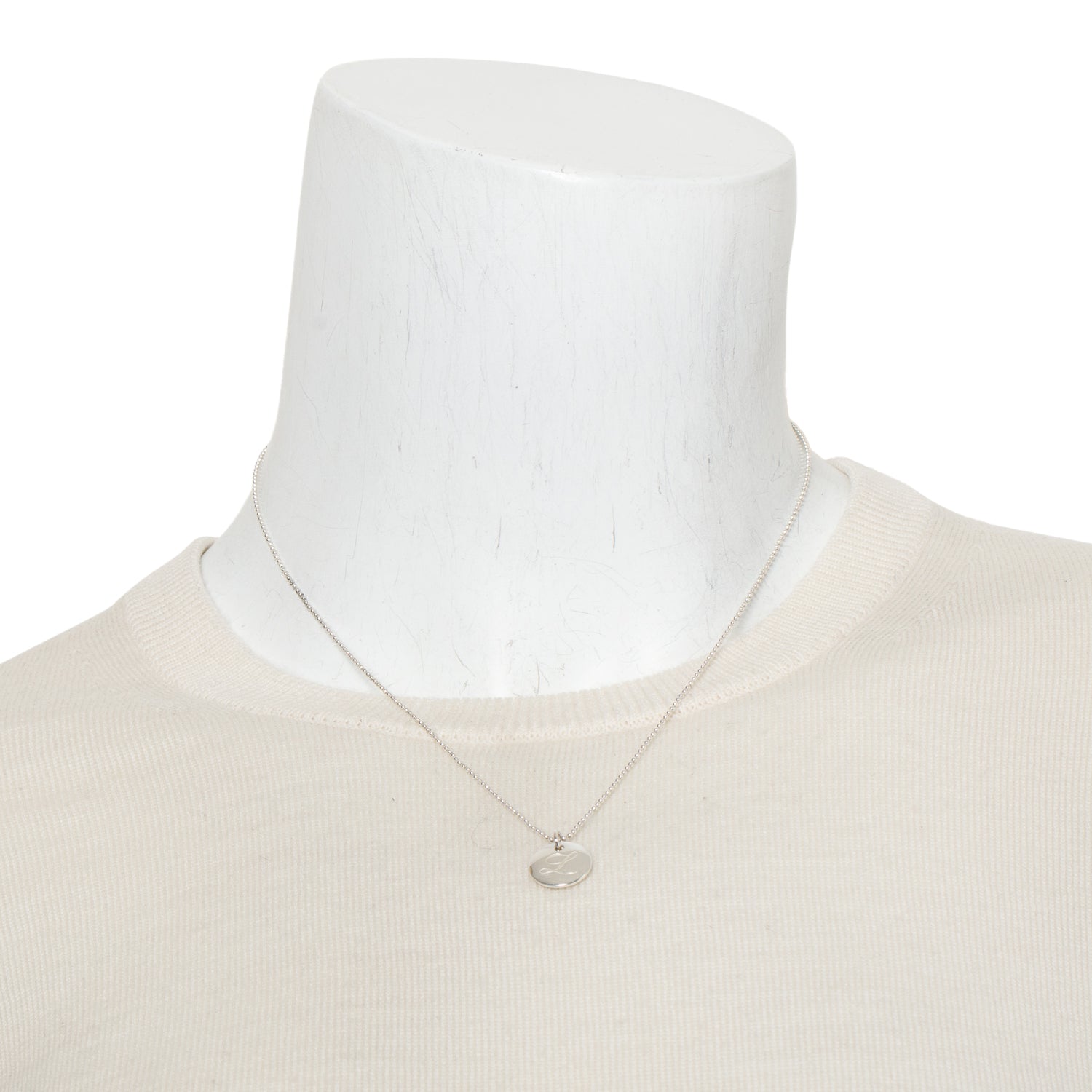 Tiffany & Co. Sterling Silver Notes Letter 'L' Disc Charm Pendant Necklace