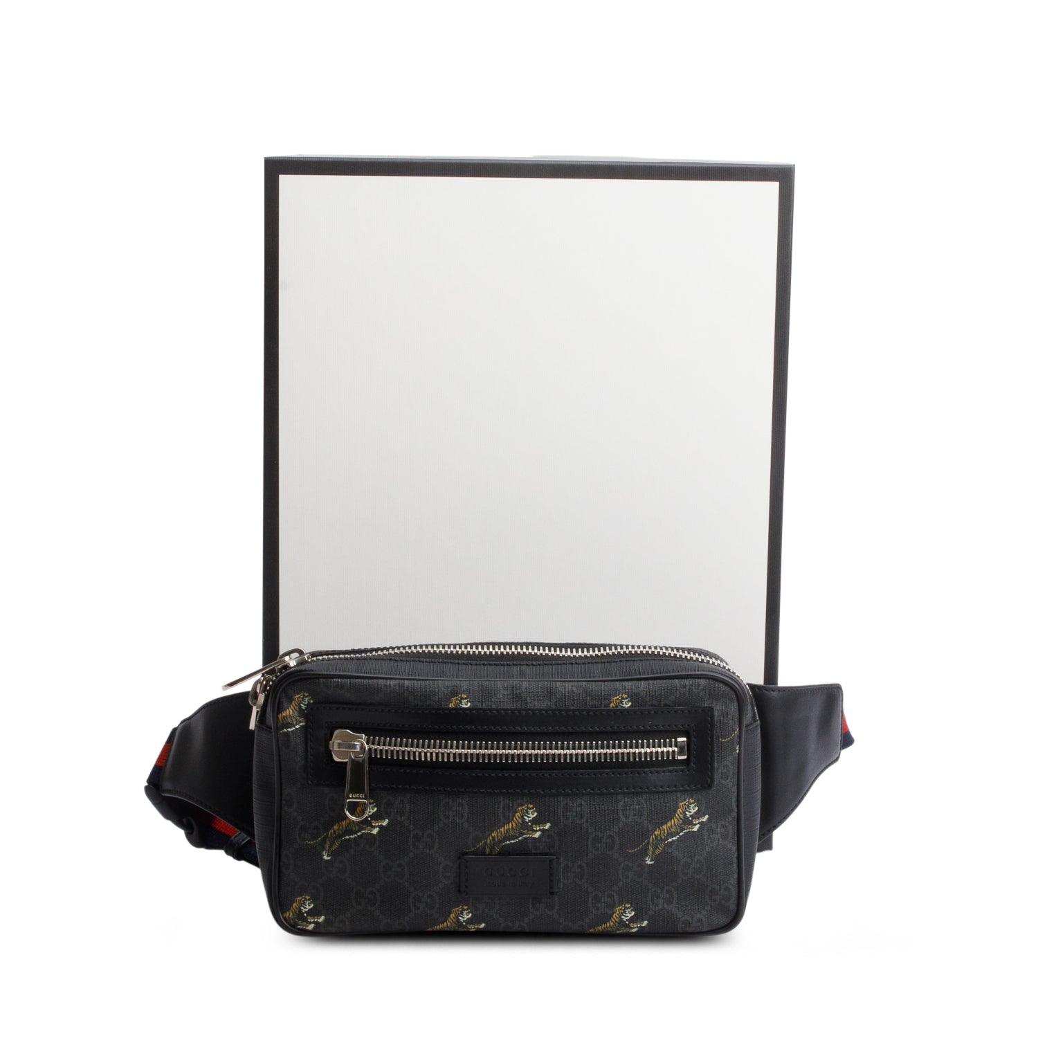 Gucci Black Soft GG Supreme Monogram Tigers Belt Bag w/ Box