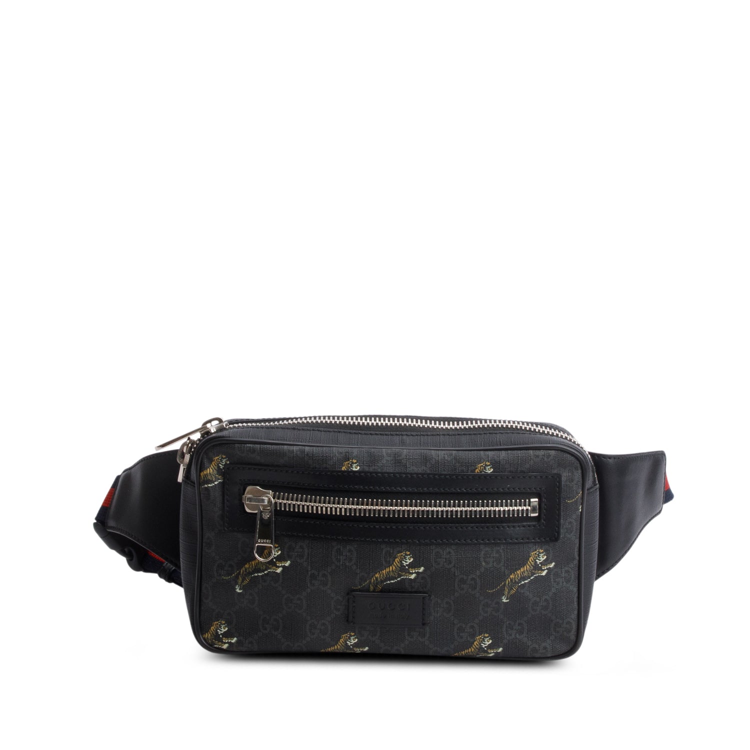 Gucci Black Soft GG Supreme Monogram Tigers Belt Bag w/ Box