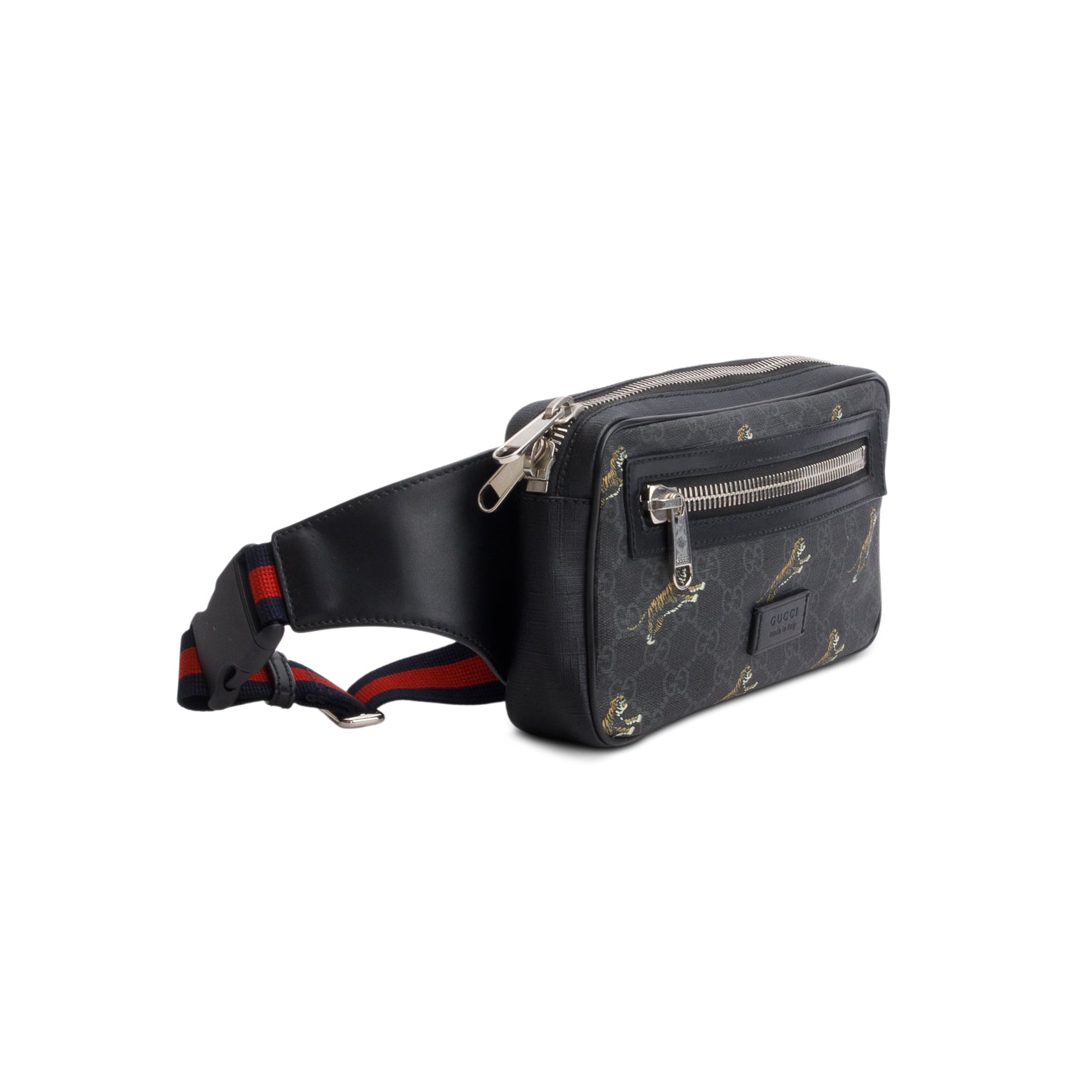 Gucci Black Soft GG Supreme Monogram Tigers Belt Bag w/ Box