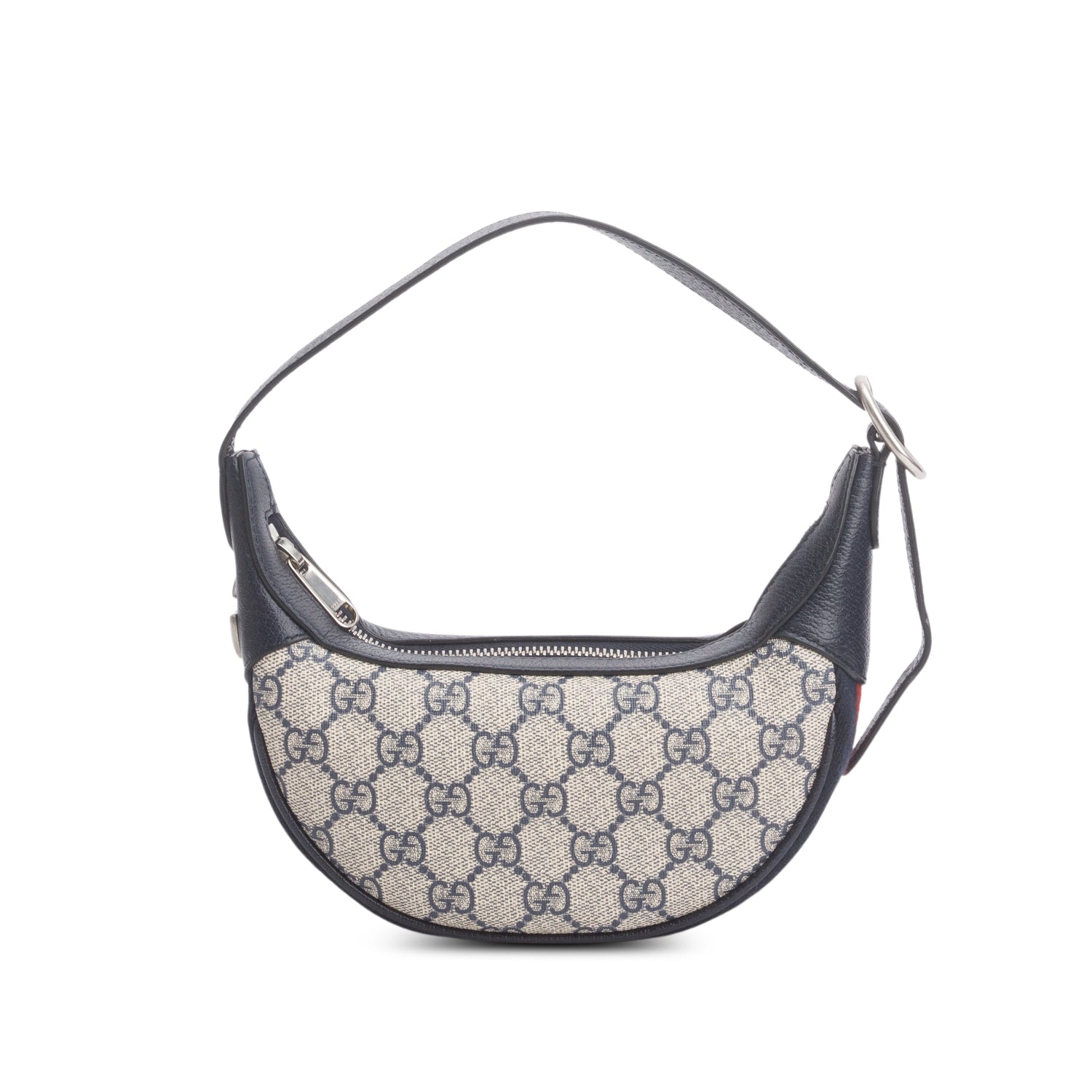 Gucci Navy GG Supreme Monogram Textured Calfskin Web Mini Ophidia Half Moon Hobo