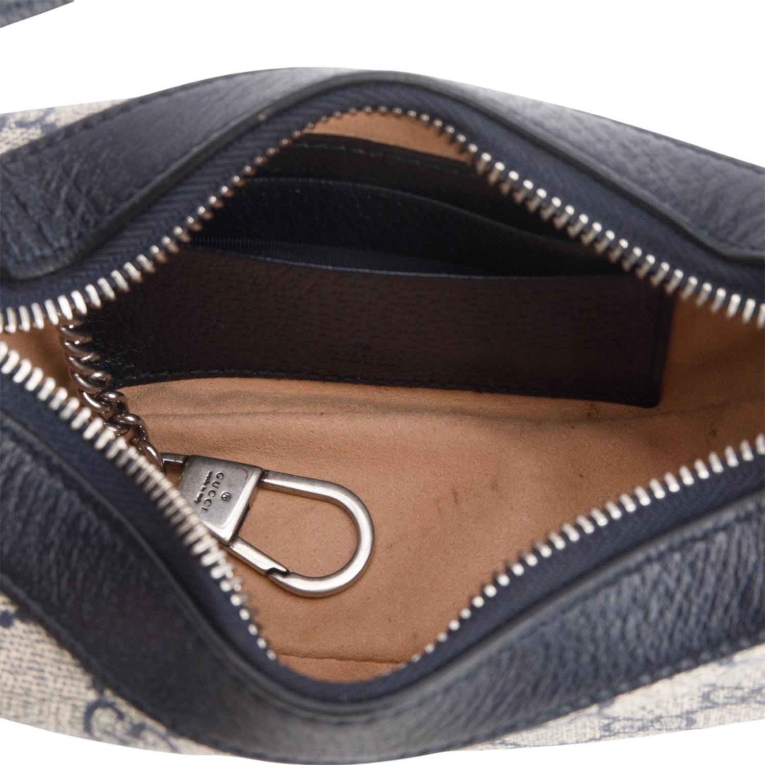 Gucci Navy GG Supreme Monogram Textured Calfskin Web Mini Ophidia Half Moon Hobo