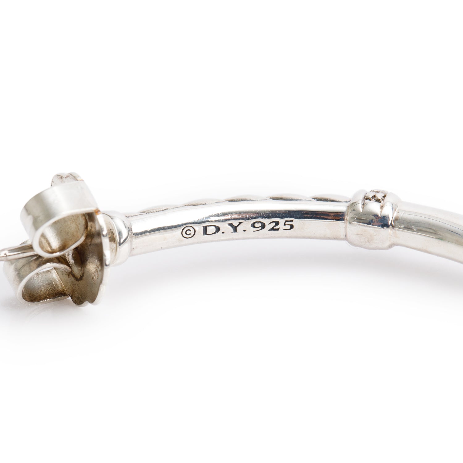 David Yurman Sterling Silver Diamond Cable Hoop Earrings