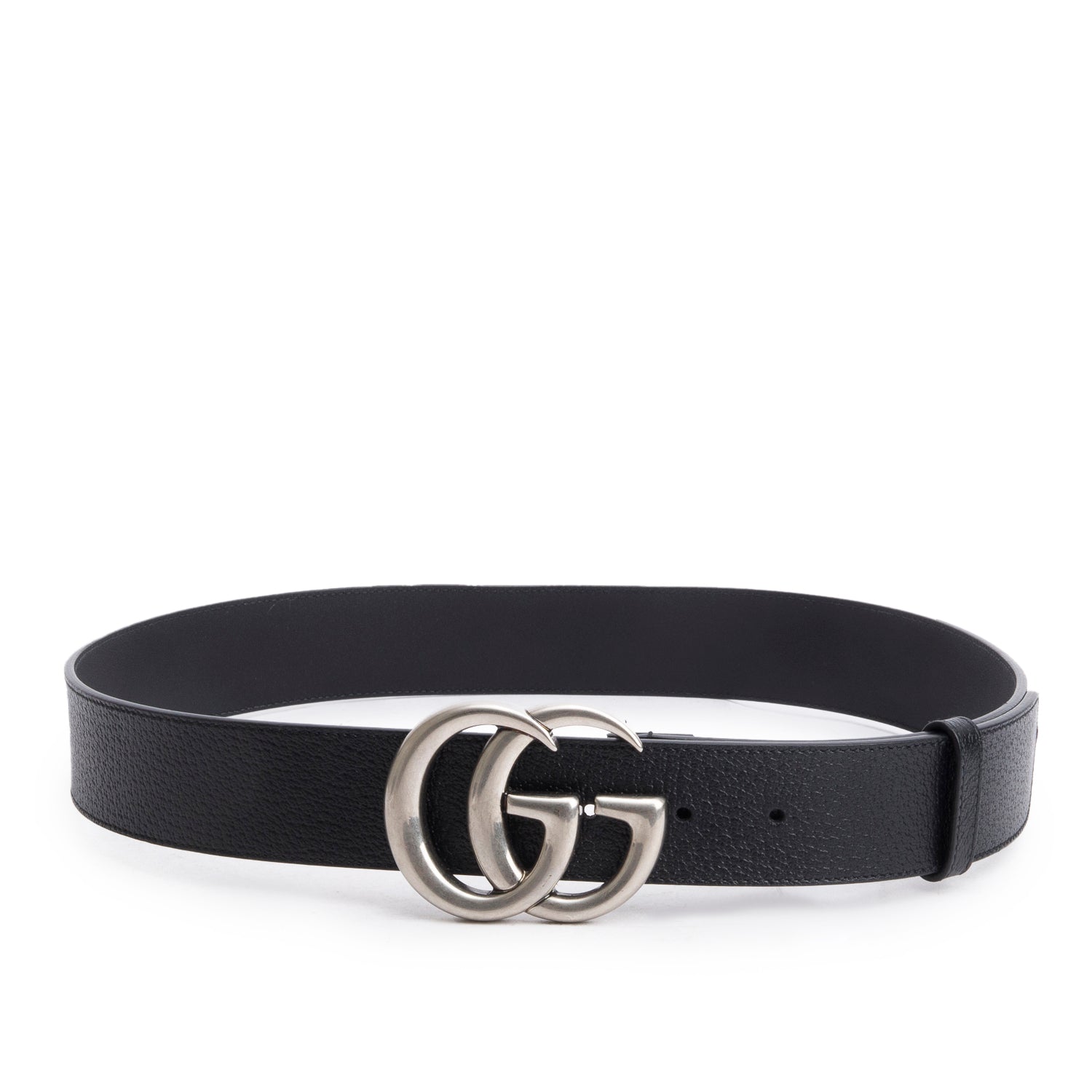 Gucci Black Leather GG Marmont Wide Belt with Double G Buckle, 90 36