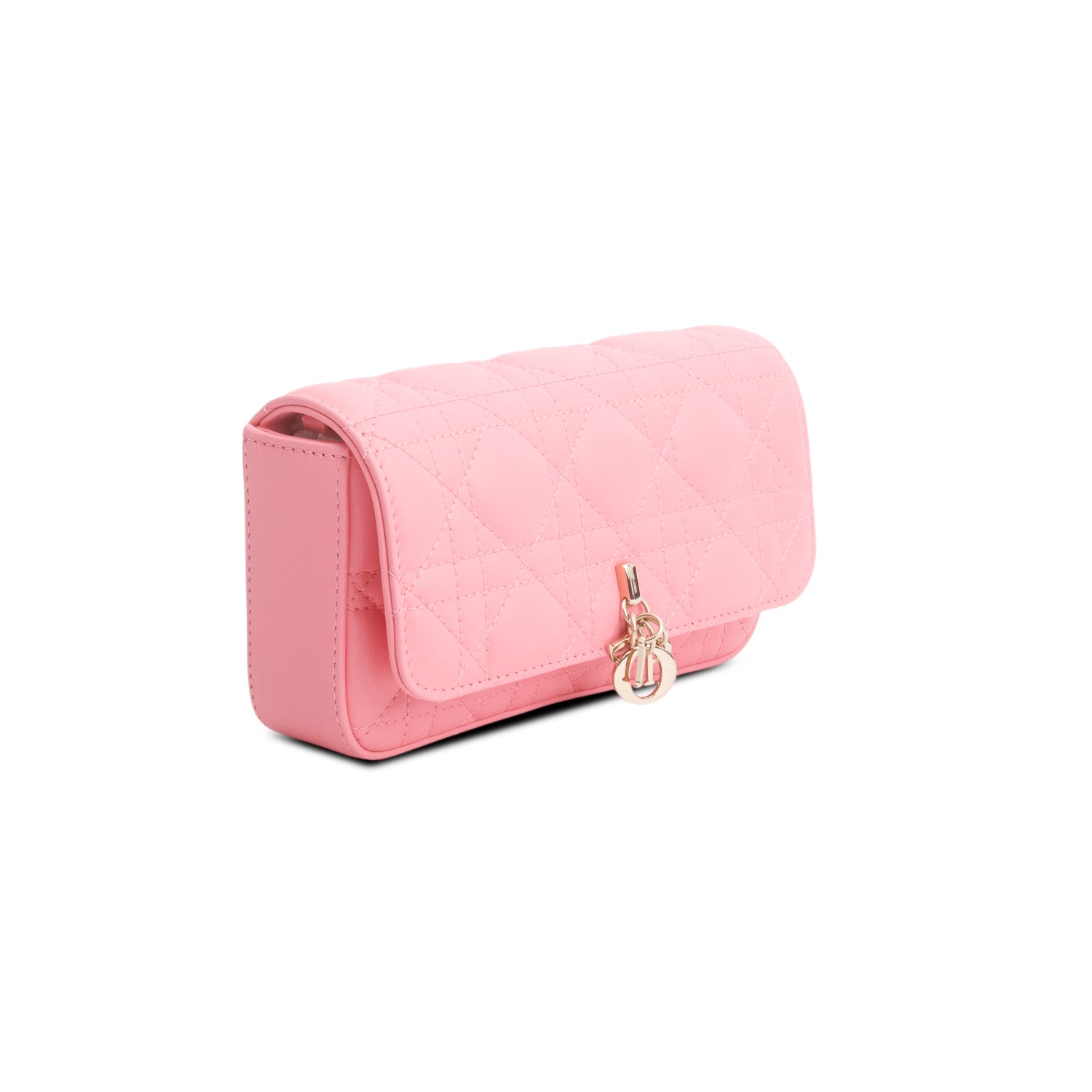 Christian Dior 2024 Pink Lambskin Cannage Dior Talk Phone Pouch w/ Chain