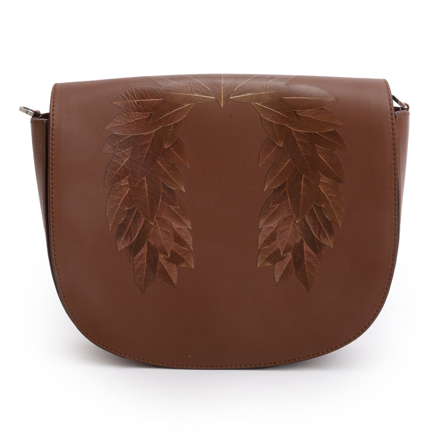 MCM Brown Leather Botanical Print Messenger Bag