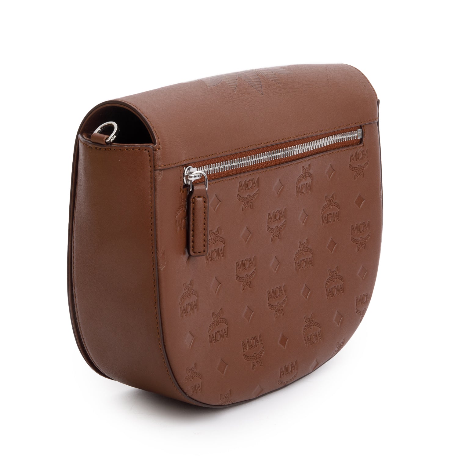 MCM Brown Leather Botanical Print Messenger Bag