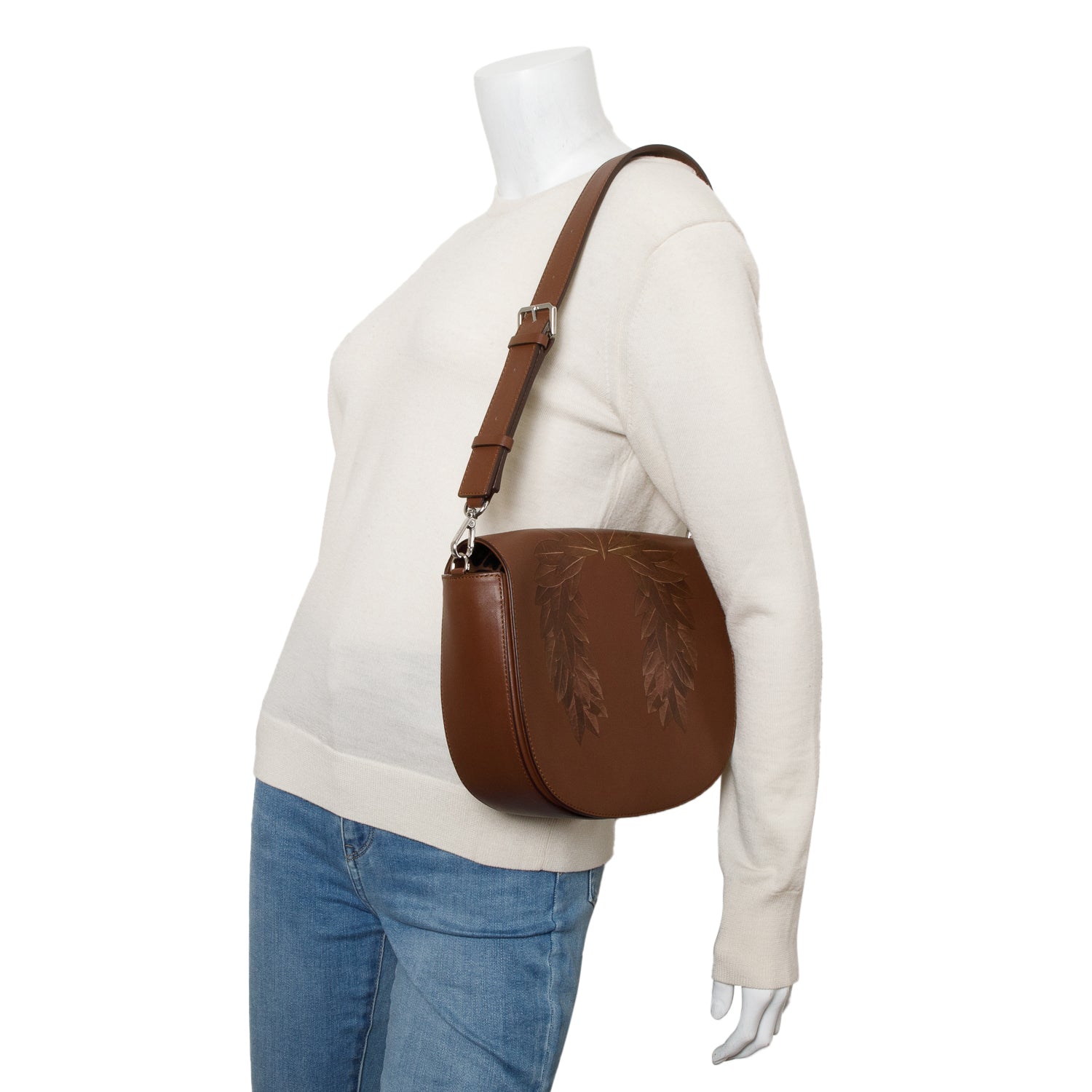 MCM Brown Leather Botanical Print Messenger Bag