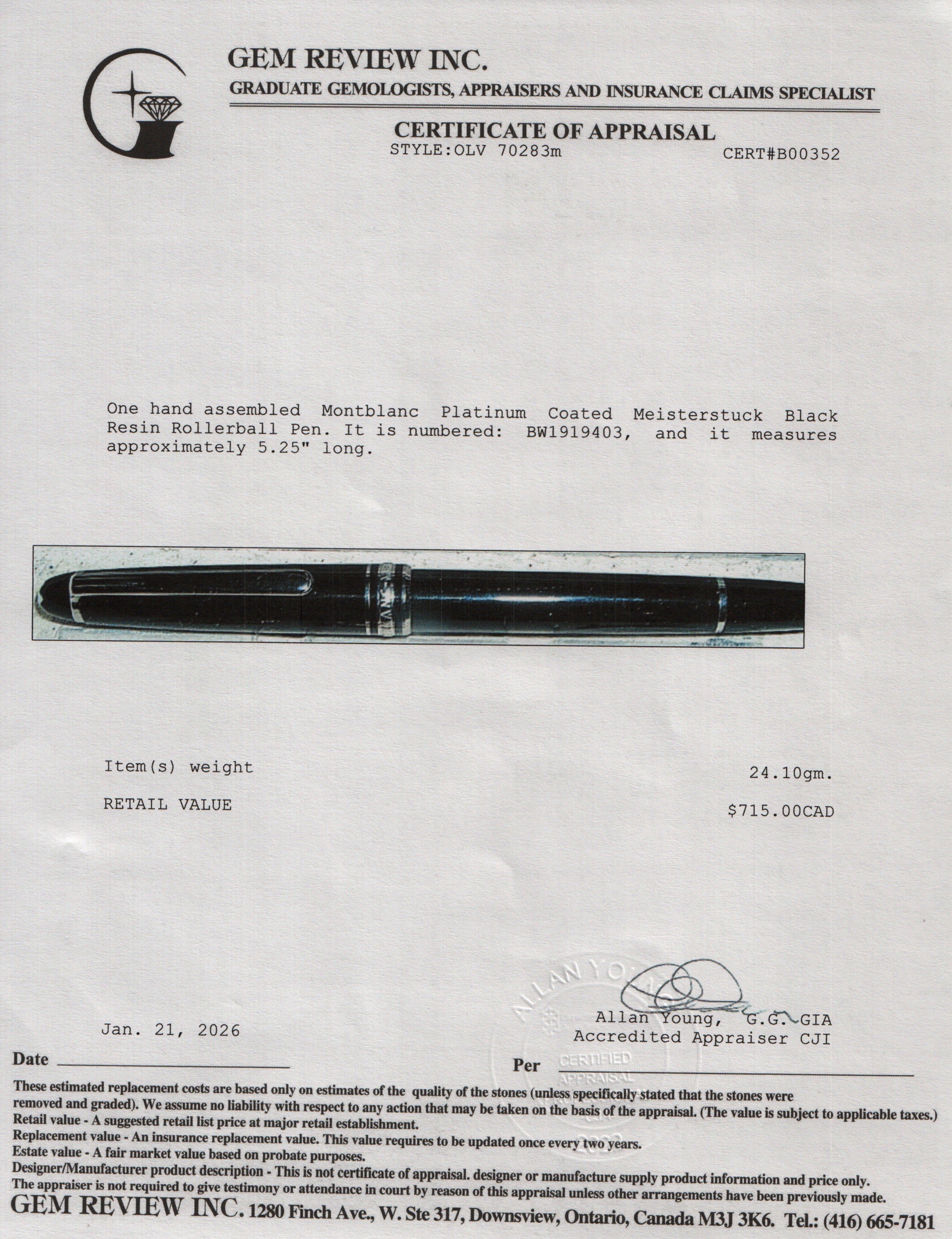 Montblanc Platinum Coated Meisterstuck Black Resin Rollerball Pen w/ Box
