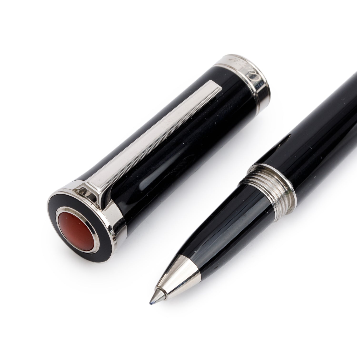 Cartier Palladium Plated Black/Red Resin Art Deco De Cartier Rollerball Pen w/ Box & Receipt