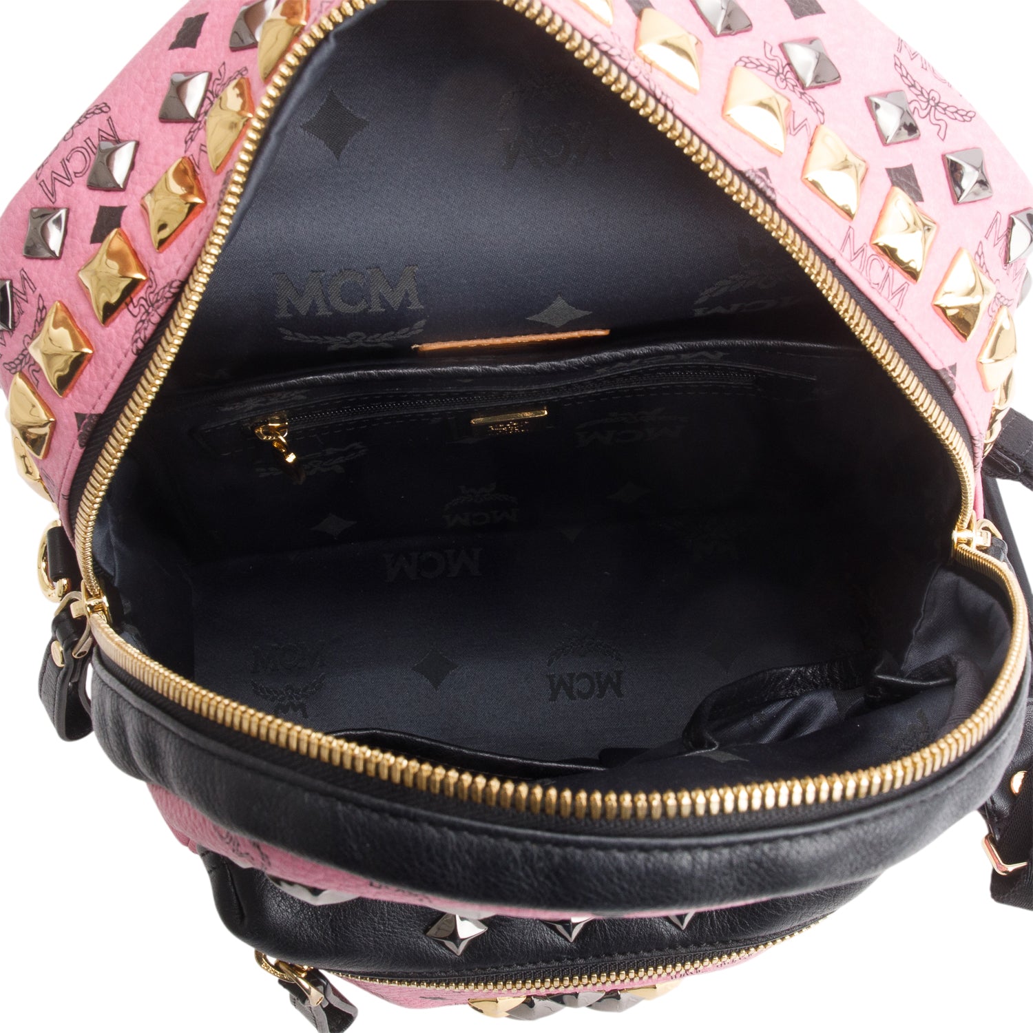 MCM Pink Visetos Small Stark Stud Backpack