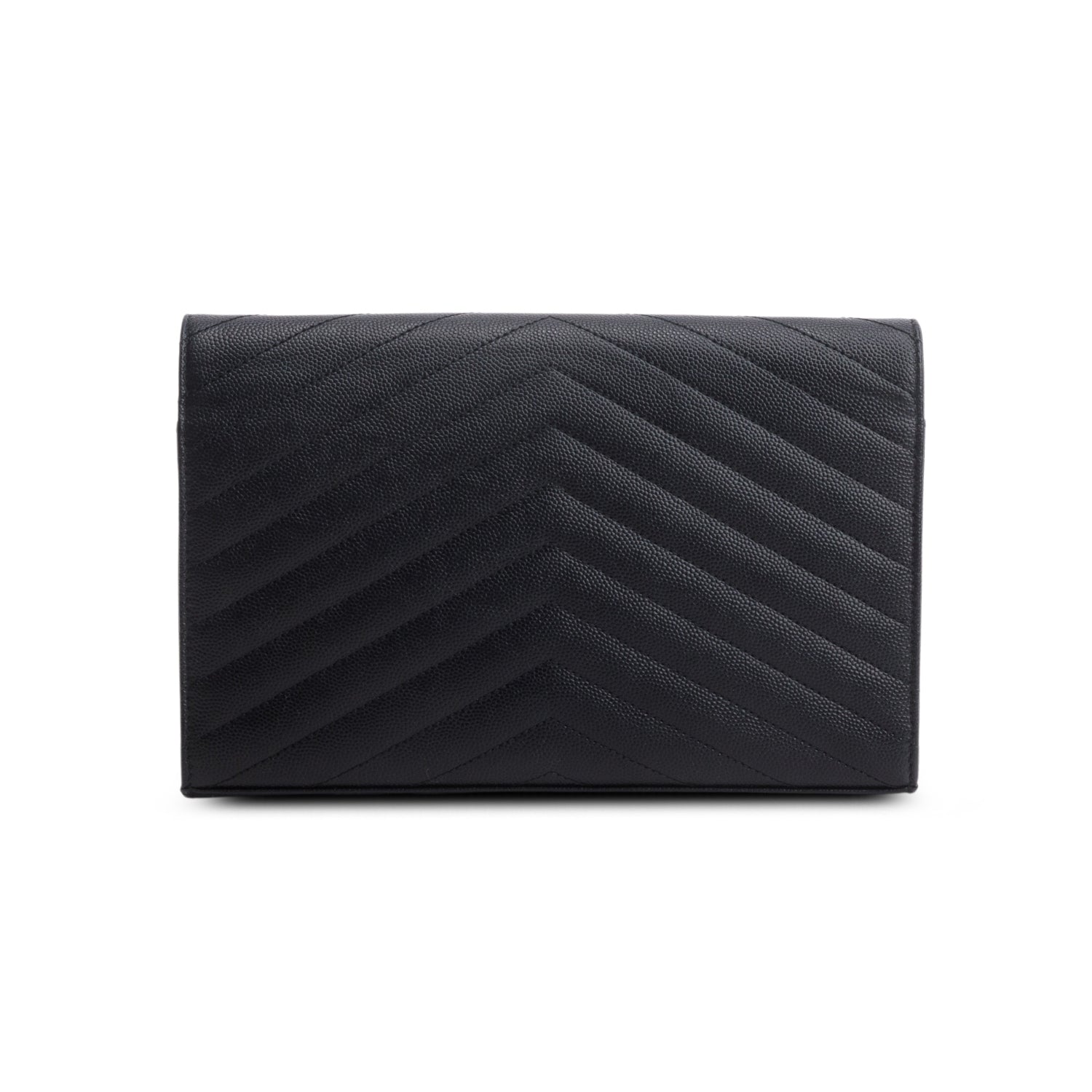Saint Laurent 2020 Black Grain De Poudre Chevron Cassandre Envelope Chain Wallet