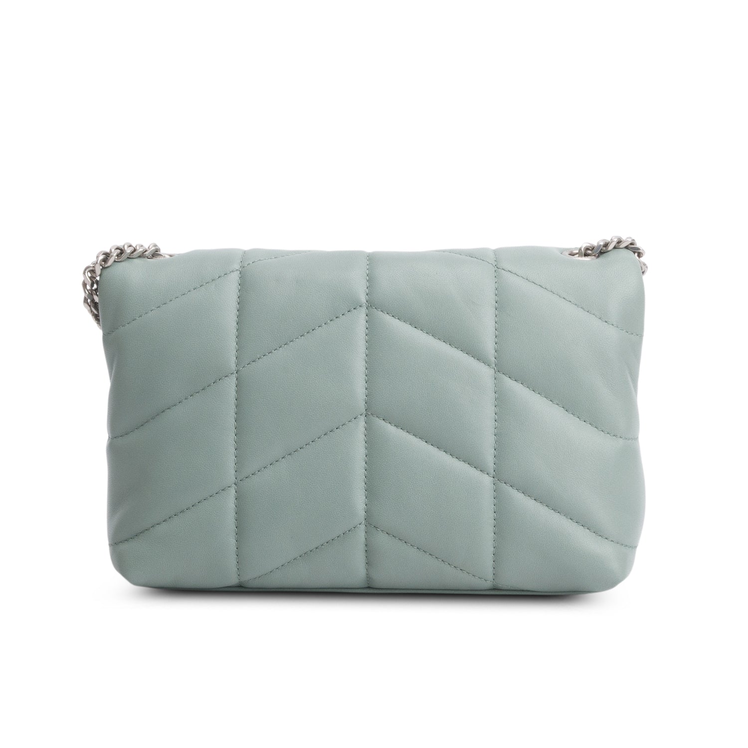 Saint Laurent 2022 Blue Lambskin Quilted Toy Loulou Puffer Monogram Chain Satchel w/ Box