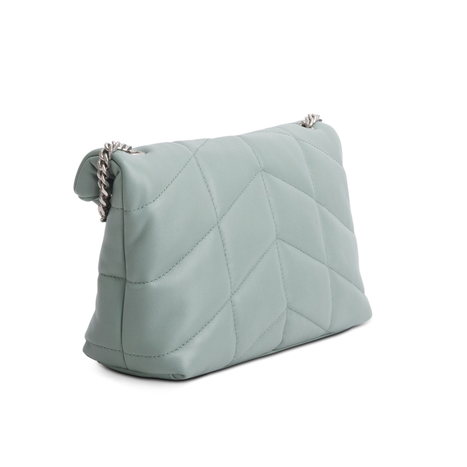 Saint Laurent 2022 Blue Lambskin Quilted Toy Loulou Puffer Monogram Chain Satchel w/ Box