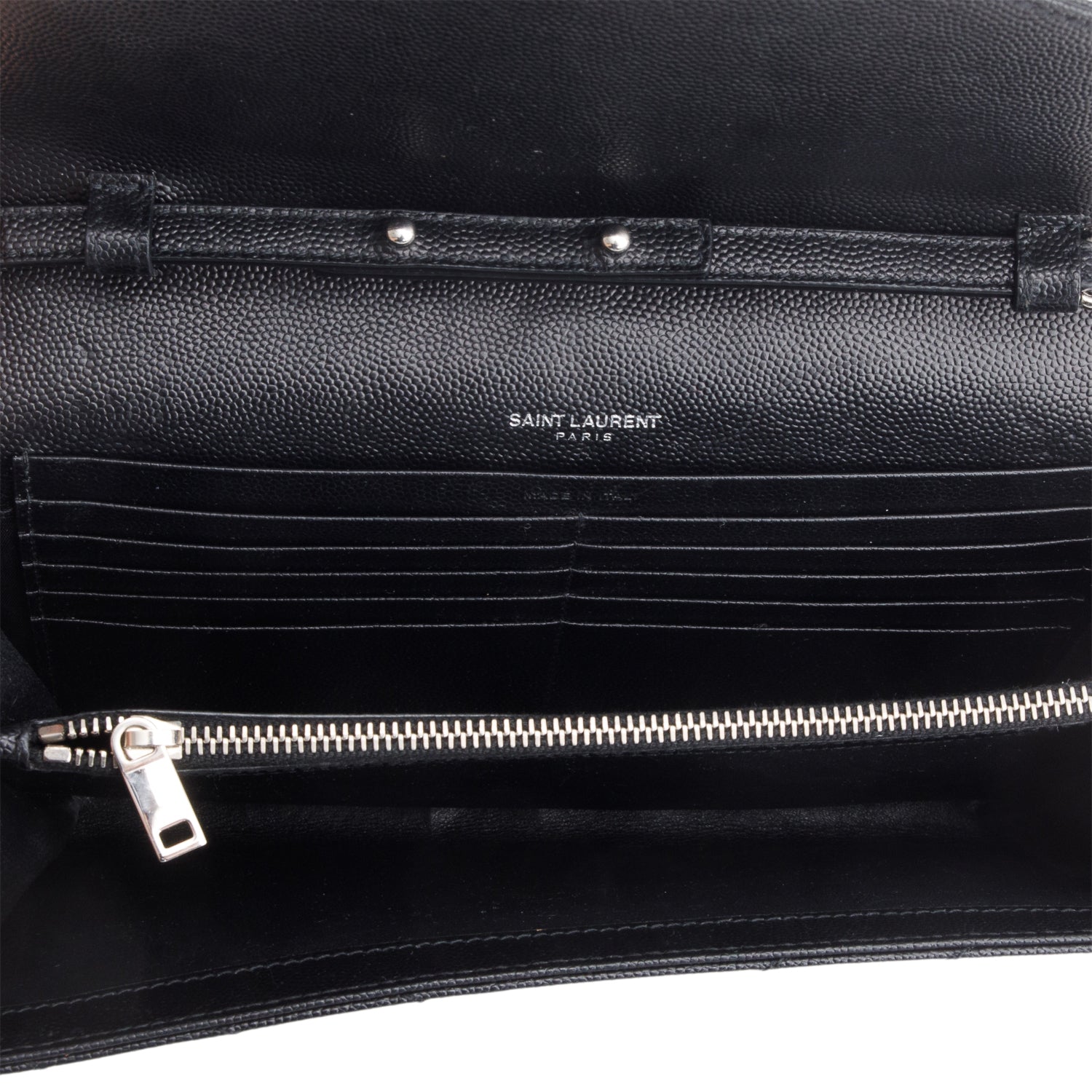 Saint Laurent 2020 Black Grain De Poudre Chevron Cassandre Envelope Chain Wallet