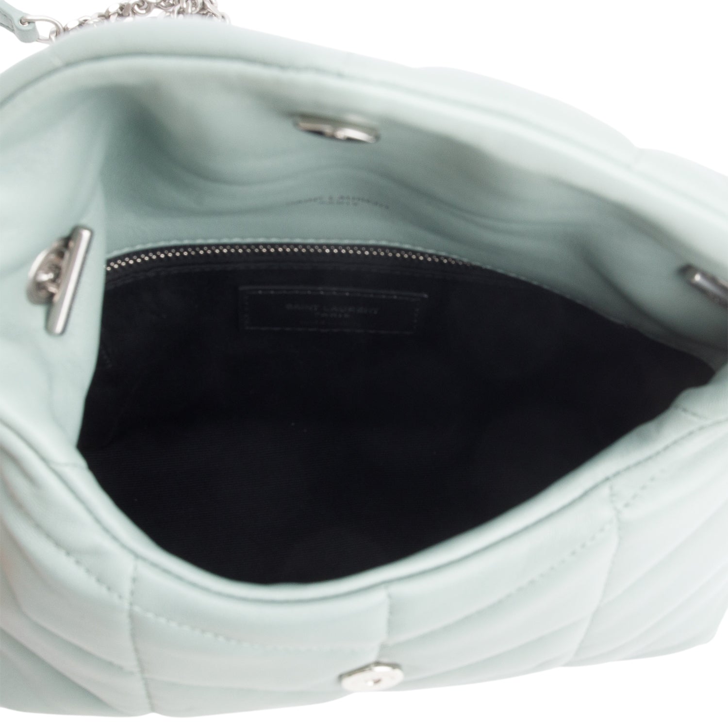 Saint Laurent 2022 Blue Lambskin Quilted Toy Loulou Puffer Monogram Chain Satchel w/ Box