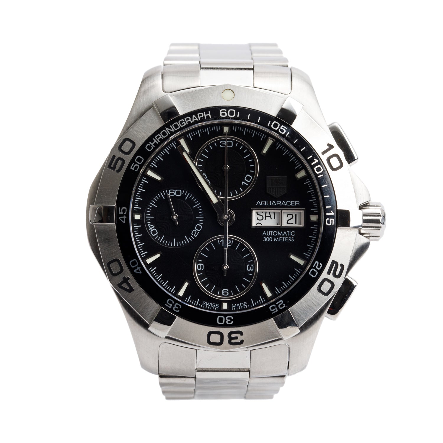 Tag Heuer Stainless Steel Aquaracer 43 MM Chronograph Automatic Watch Black Dial CAF2010