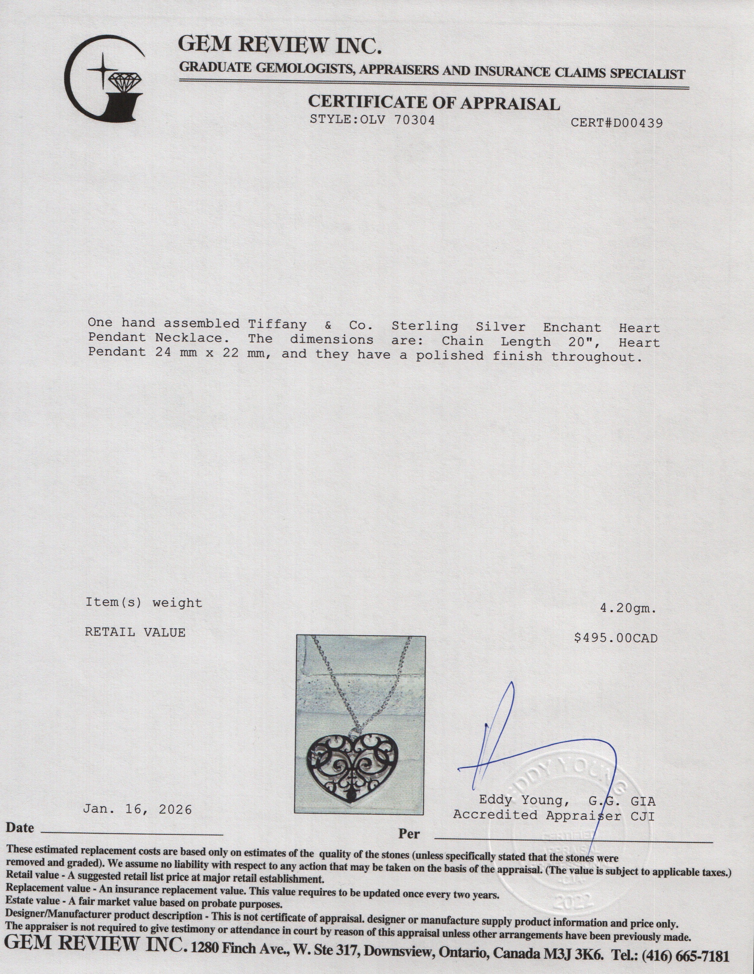 Tiffany & Co. Sterling Silver Enchant Heart Pendant Necklace