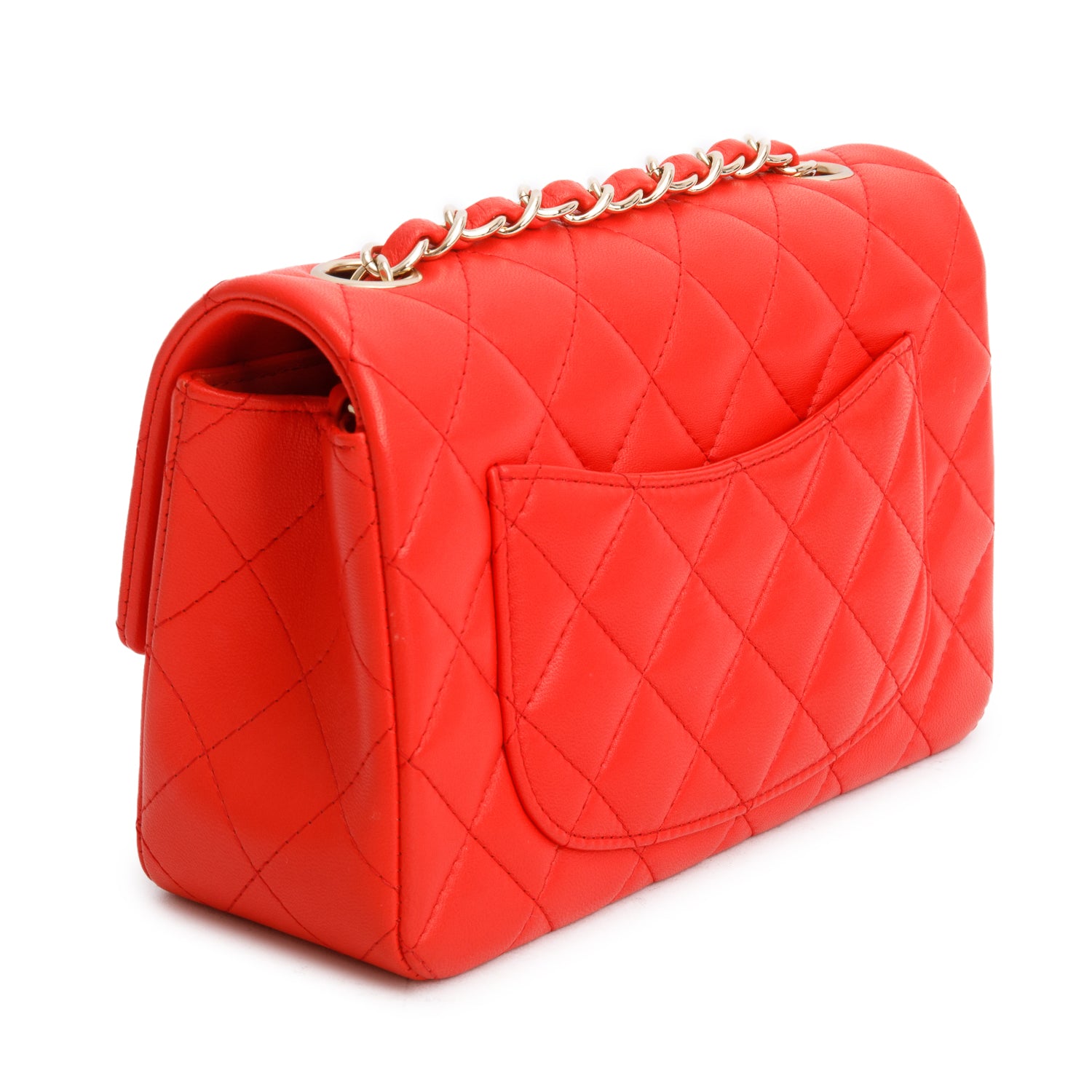 Chanel Red Lambskin Quilted Mini Rectangular Flap Bag